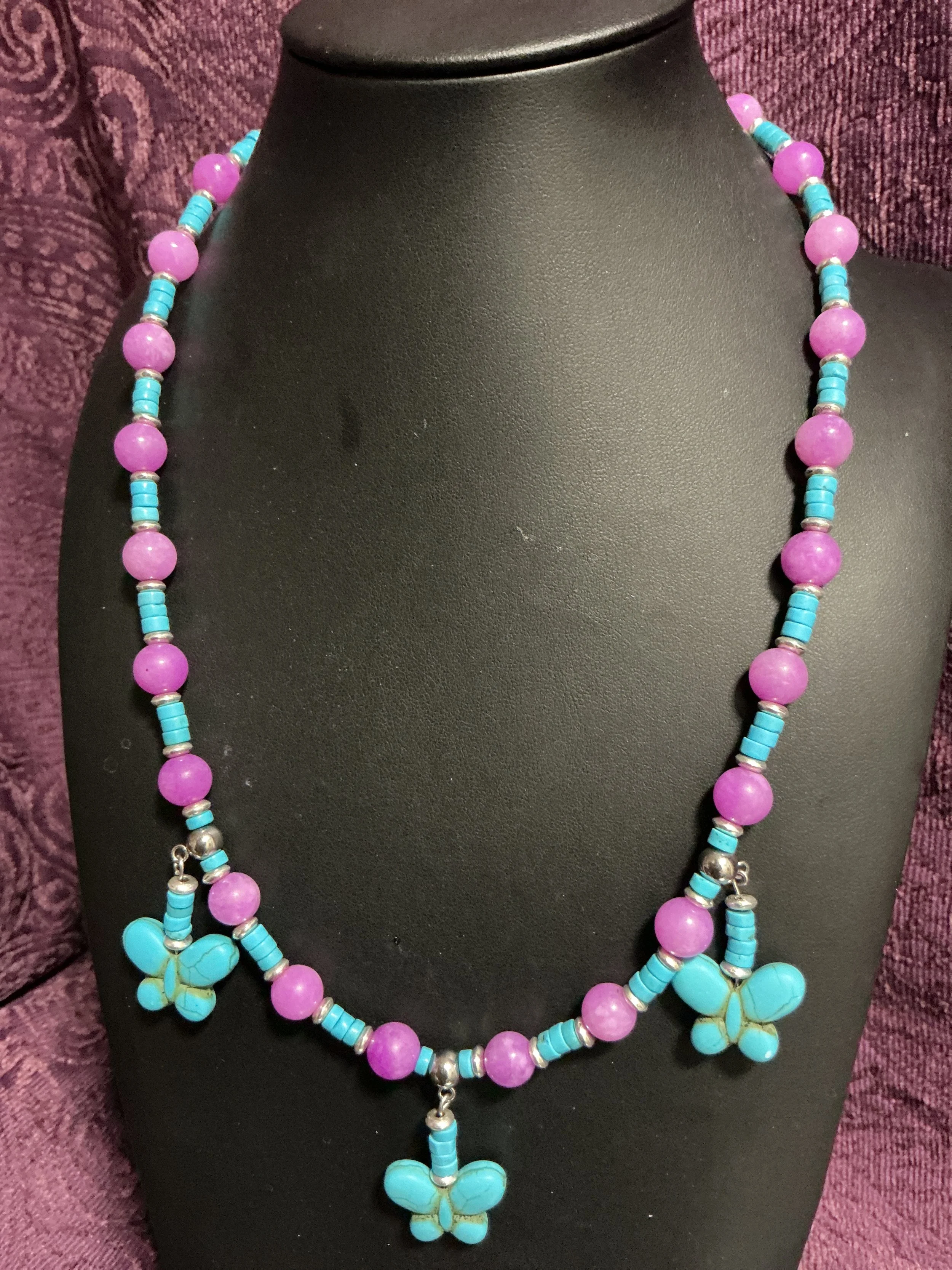 Blue Butterfly Gemstone Necklace & Earrings