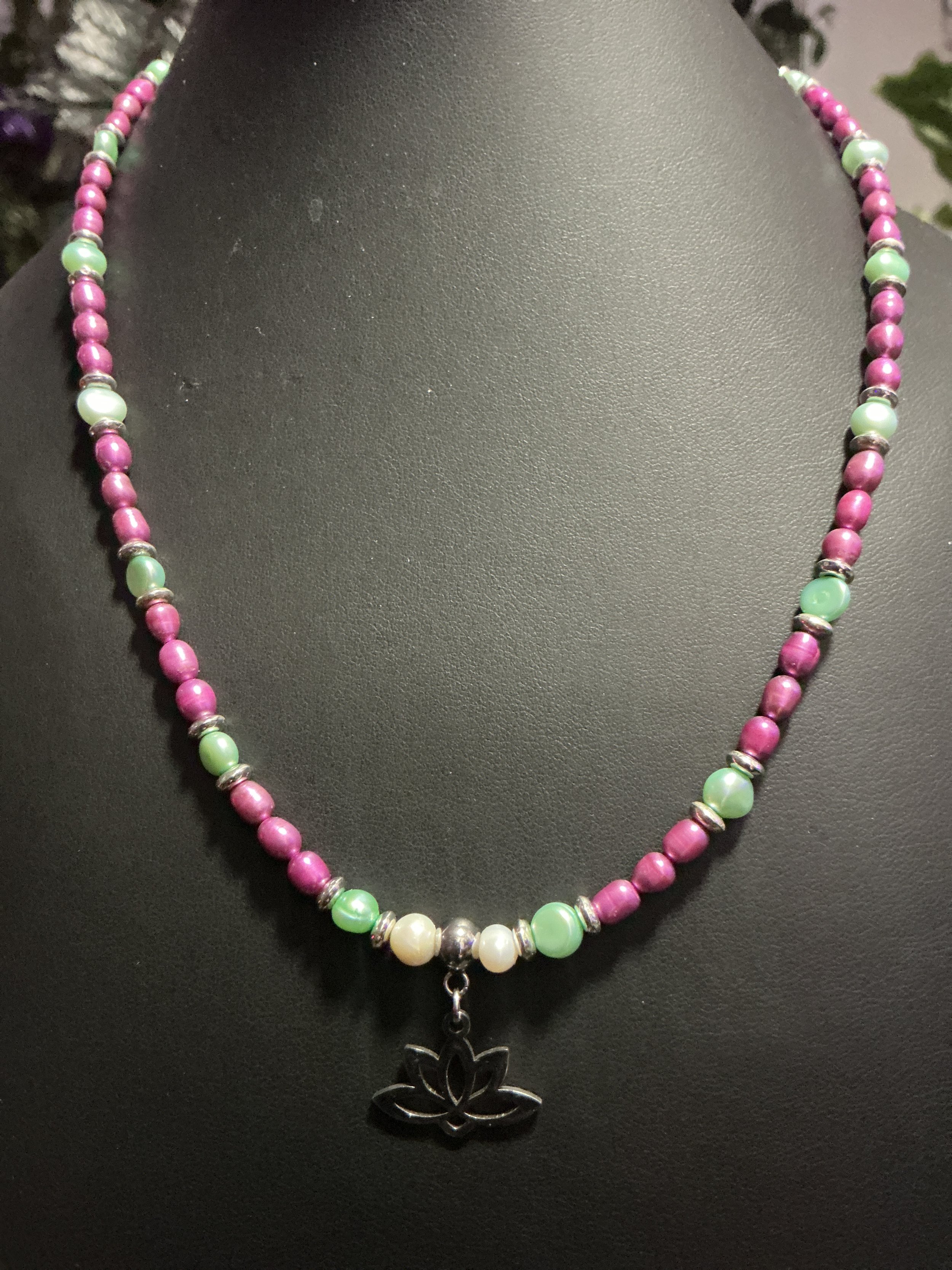 SS Pink Lotus Flower Necklace & Earrings B