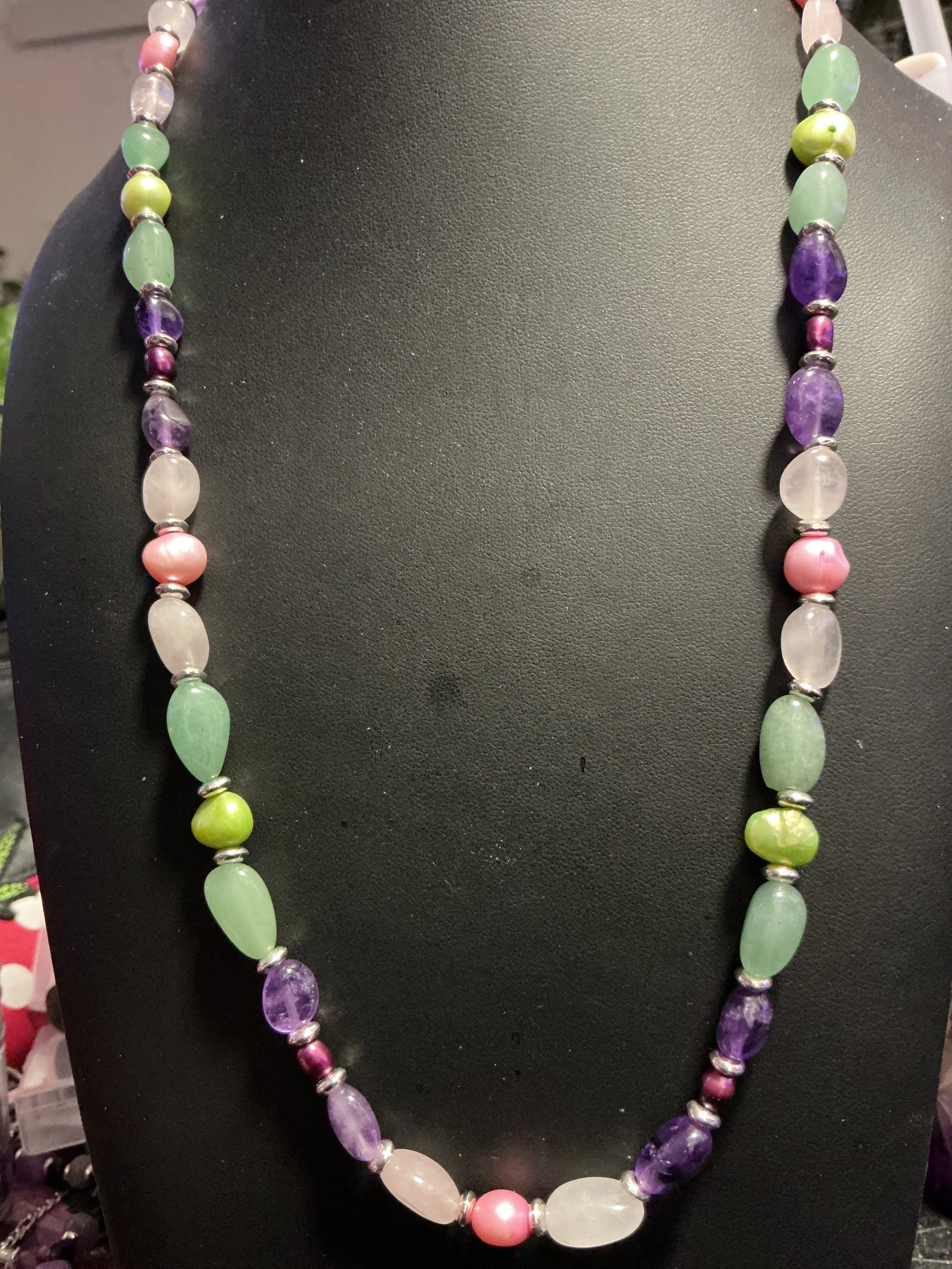 SS Pink, Purple & Green Necklace & Earrings
