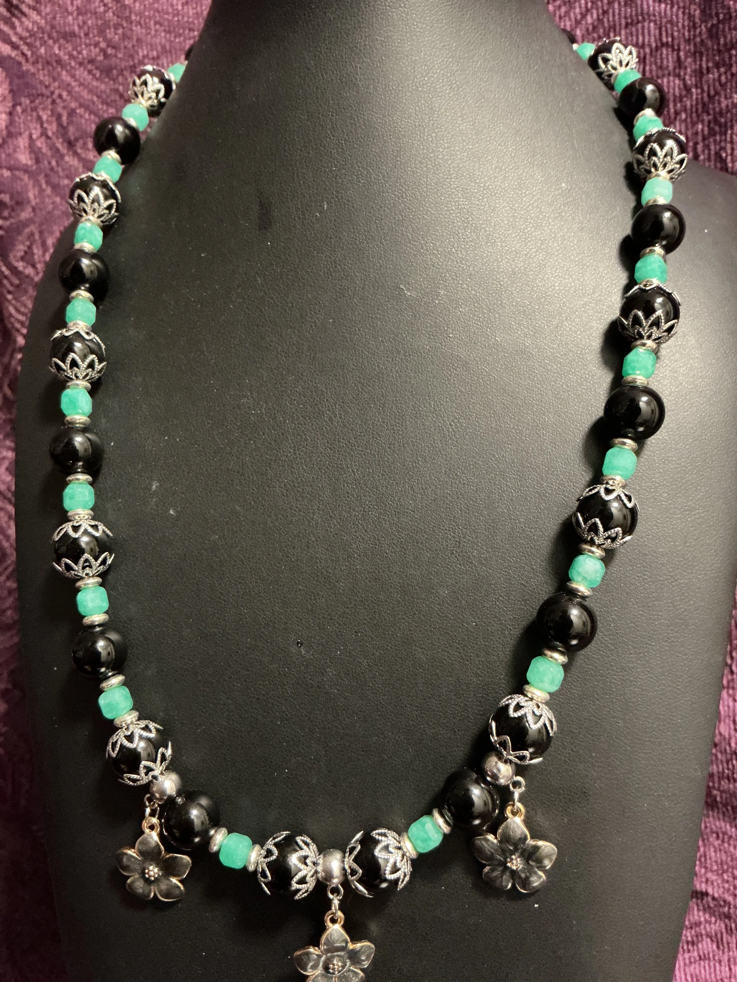 Midnight Flowers Necklace #3 & Earrings