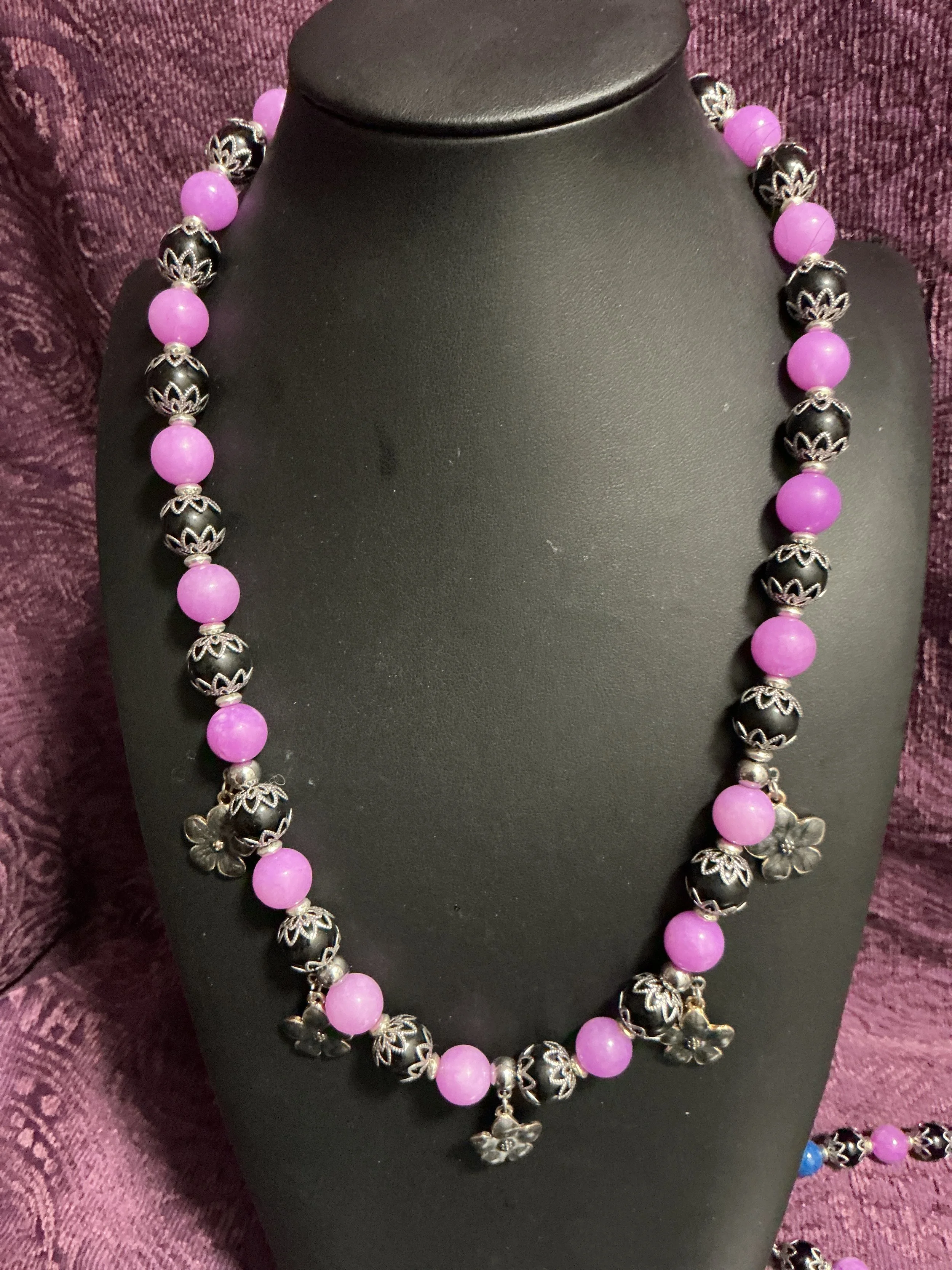 Midnight Flowers Necklace #1 & Earrings