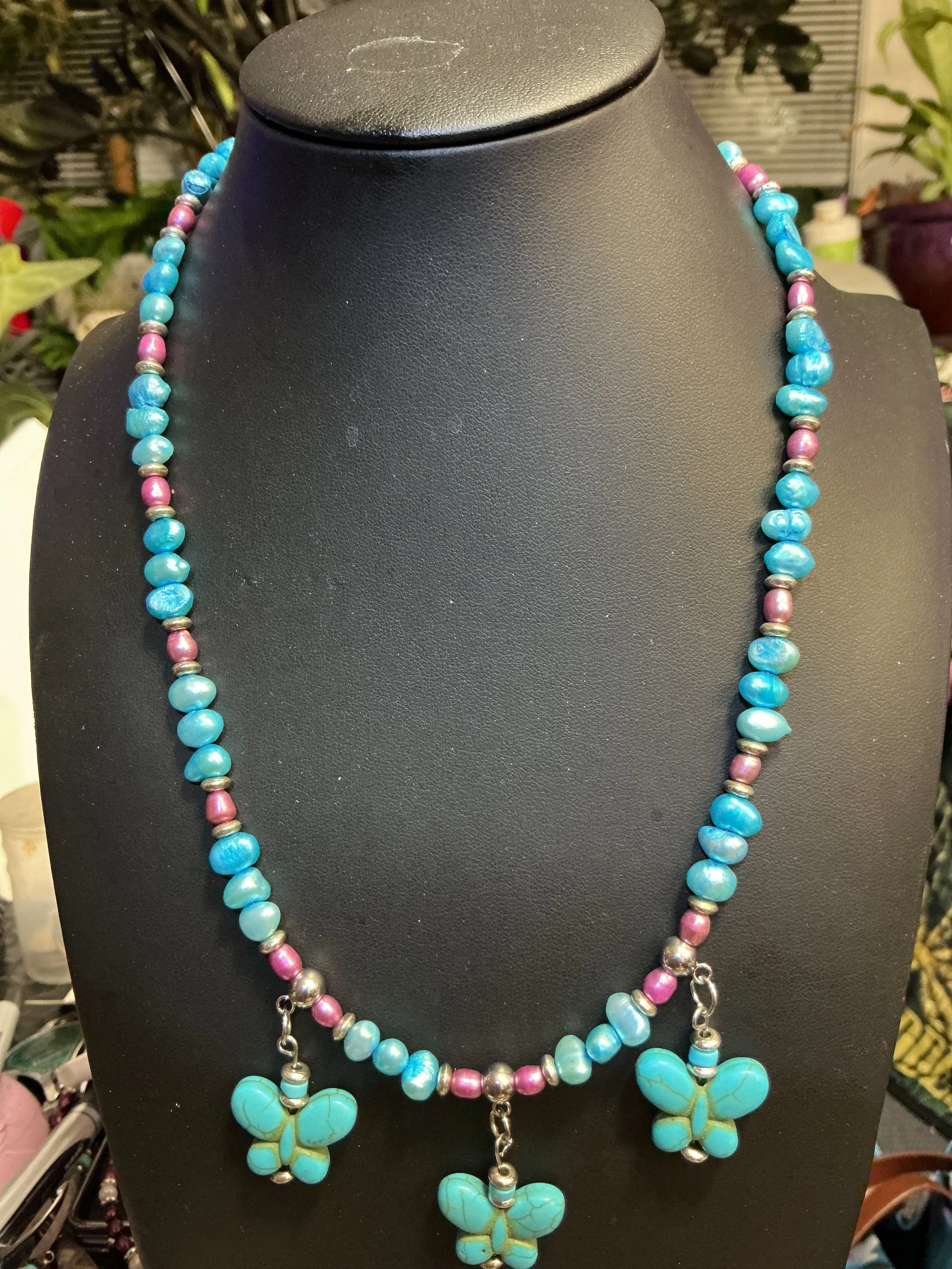 SS Southwestern Burgendy Butterfly Necklace & Earrings