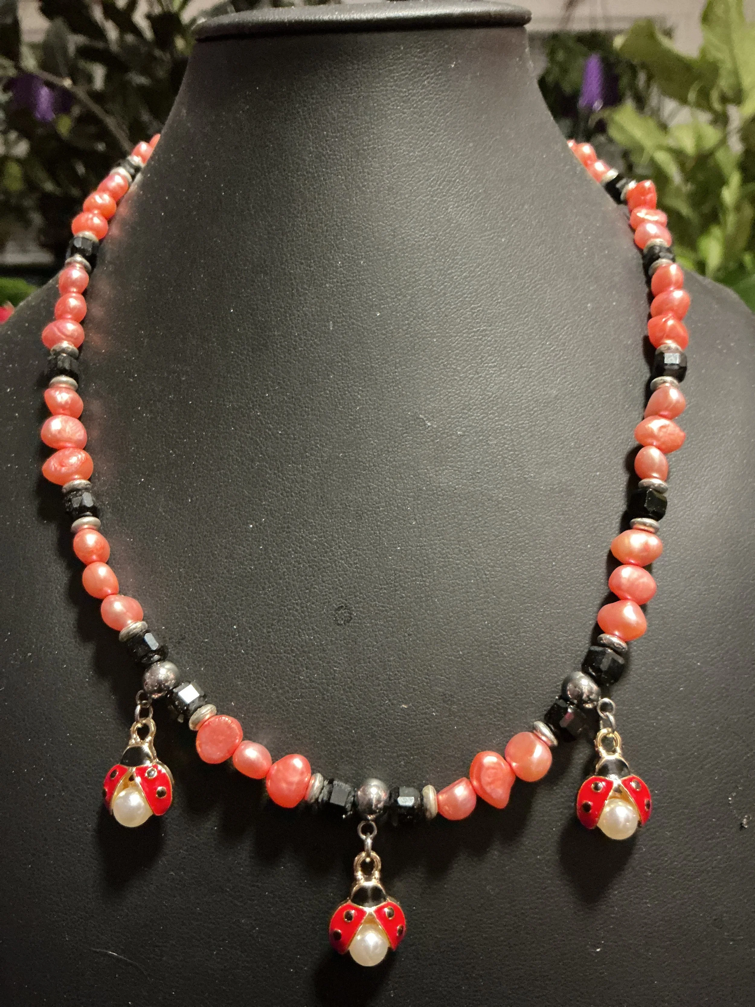 SS Lucky Lady Bug Necklace & Earrings