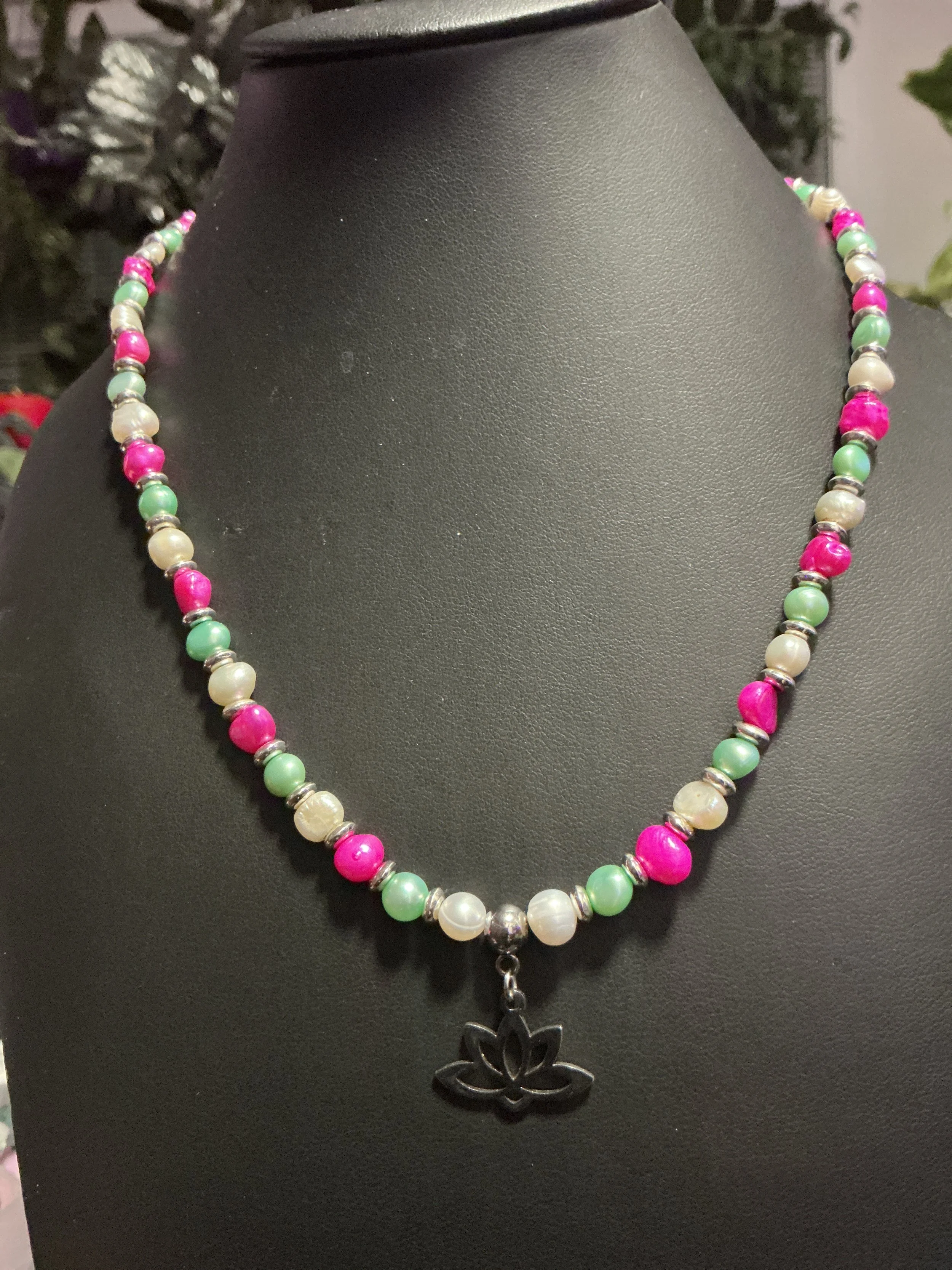 SS Pink Lotus Pearl Necklace & Earrings A