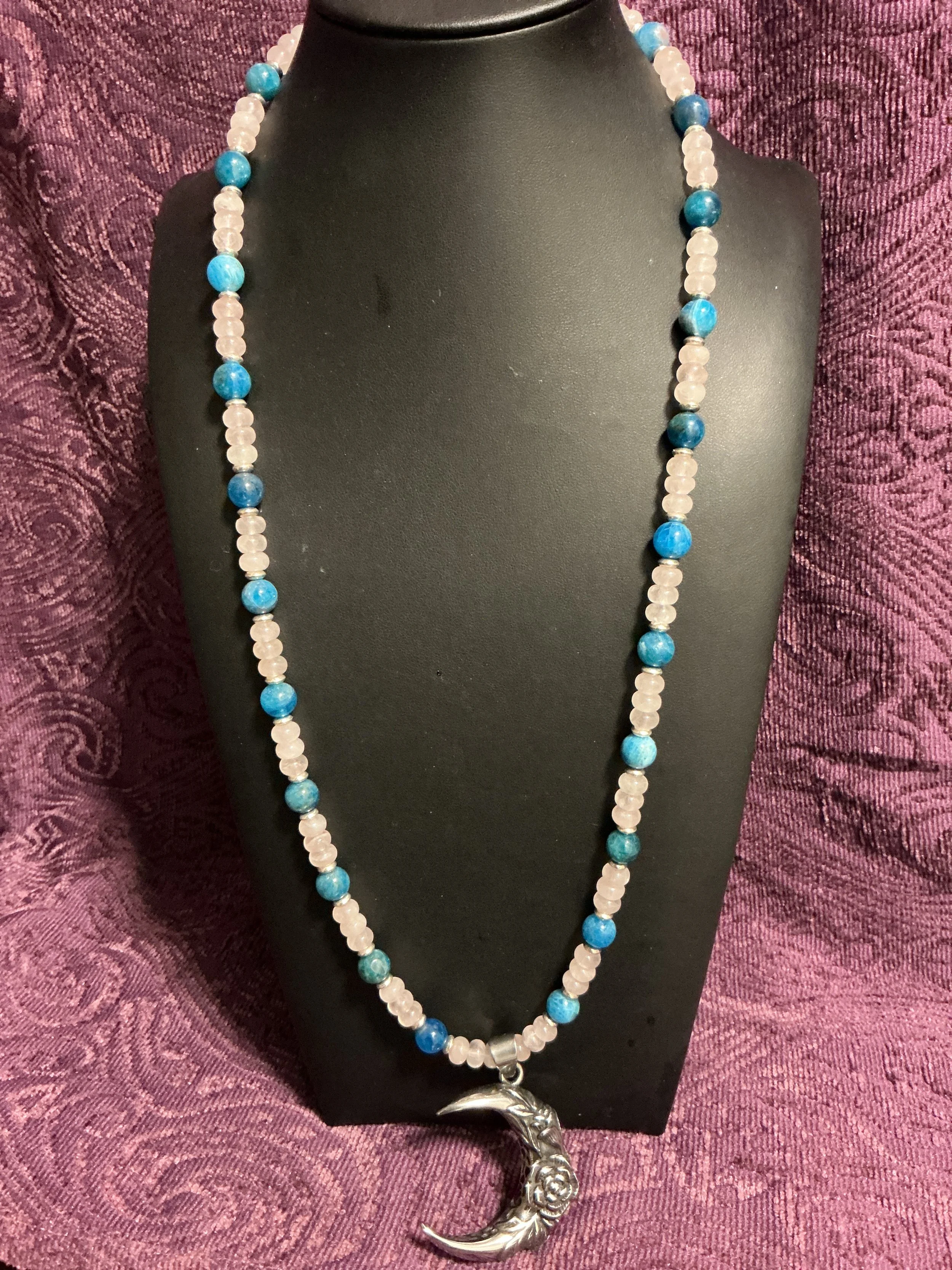 Moon w/Flower Long Necklace& Earrings