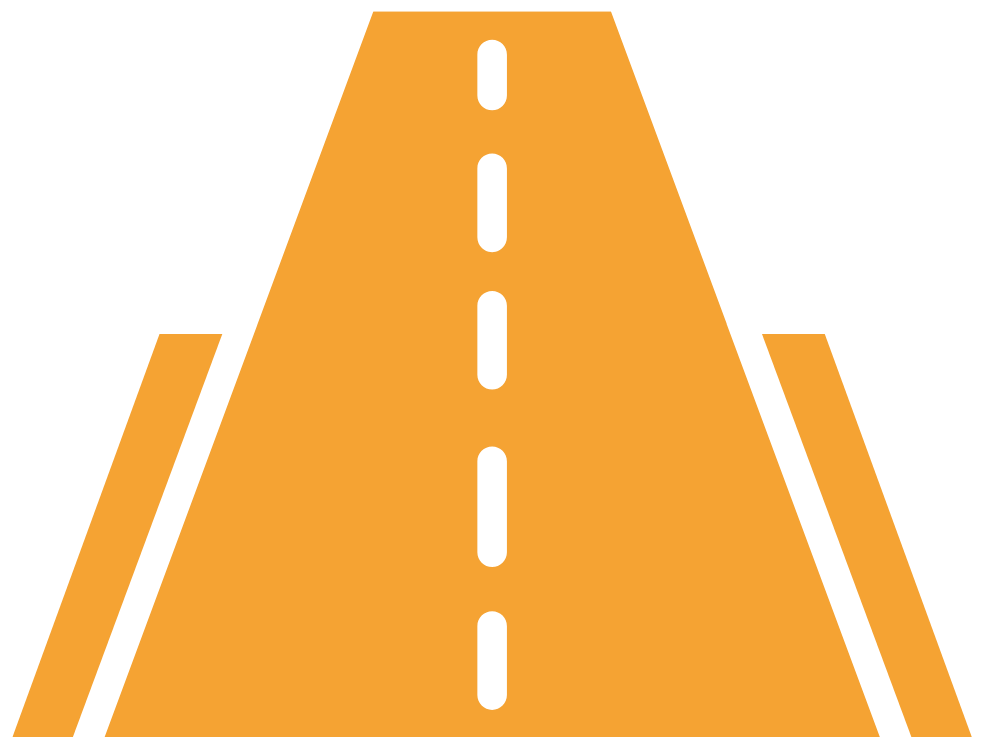 Yellow road sign with black borders and a dashed center line, indicating a two-lane road.