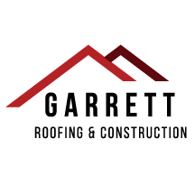 Logo for Garrett Roofing & Construction with stylized red and black mountain-like peaks