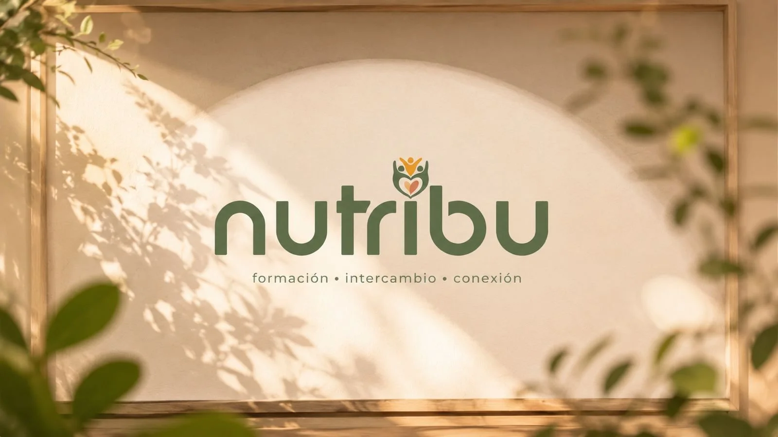 Cartel con el logotipo de NutriBu y las palabras 'formación, intercambio, conexión' en letras pequeñas.