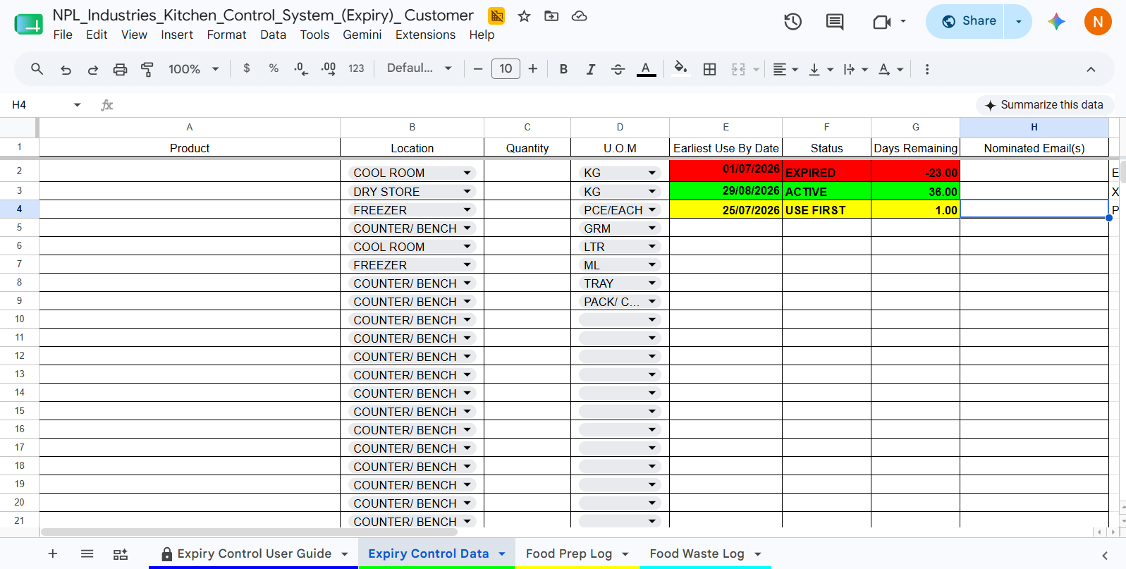 Smart Expiry Control Interface Screenshot