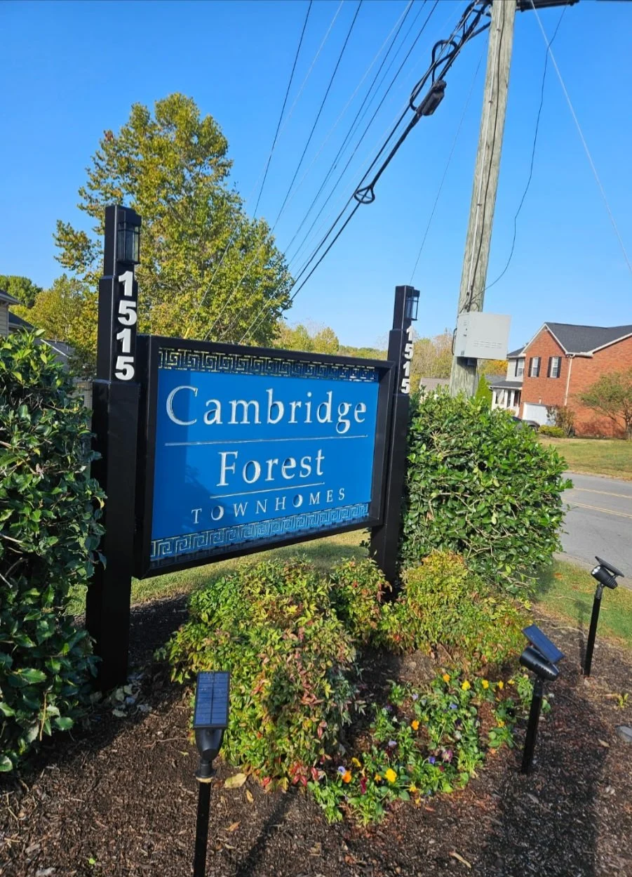 Custom commercial community entrance sign. Features precision CNC plasma-cut dimensional steel lettering mounted to a heavy-duty, weather-resistant framework, custom-built to provide a premium, lasting first impression for neighborhood and estate ent