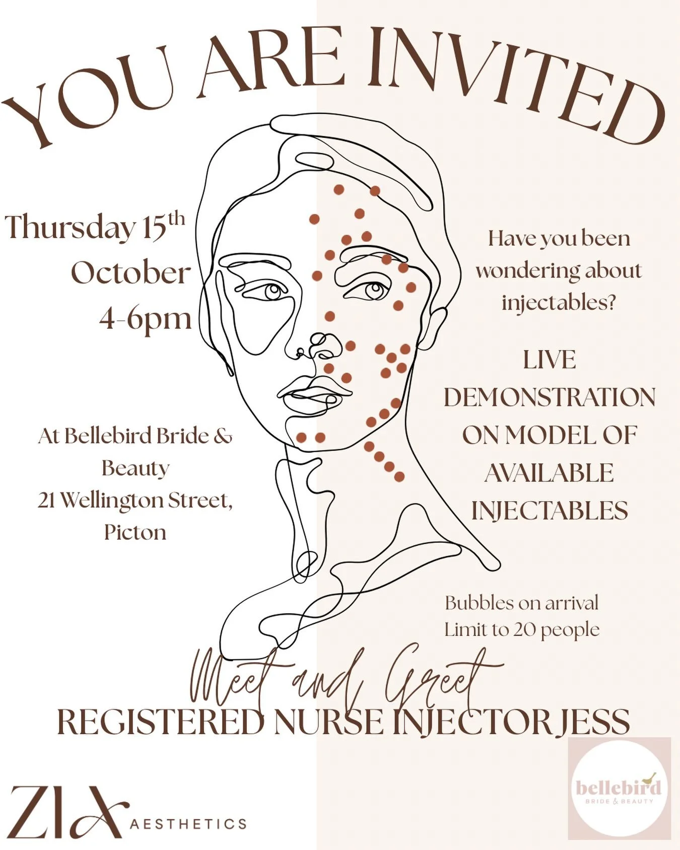 Picton gals and guys! 💉🥂
Are you interested in injectables but not sure where to start or what to expect? 
Come to my demonstration evening Thursday 15th October at Bellebird, Bride &amp; Beauty where I will be injecting on a live model and discuss