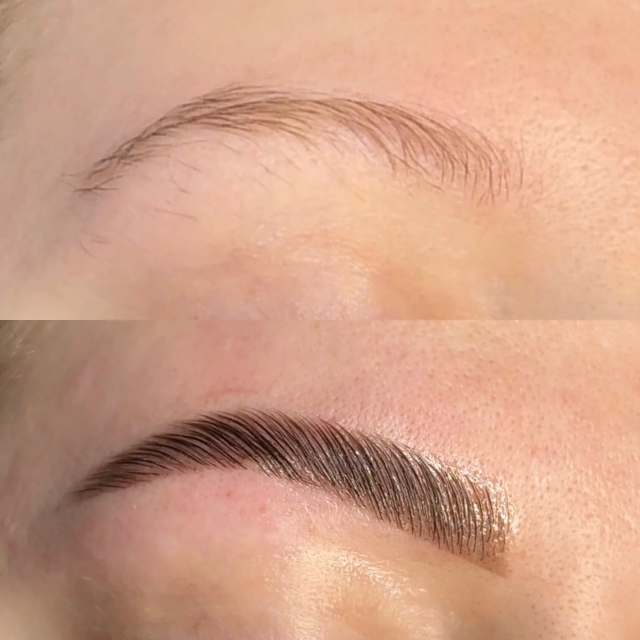 Close-up of a person's closed eye, showing well-groomed eyebrow and long eyelashes.
