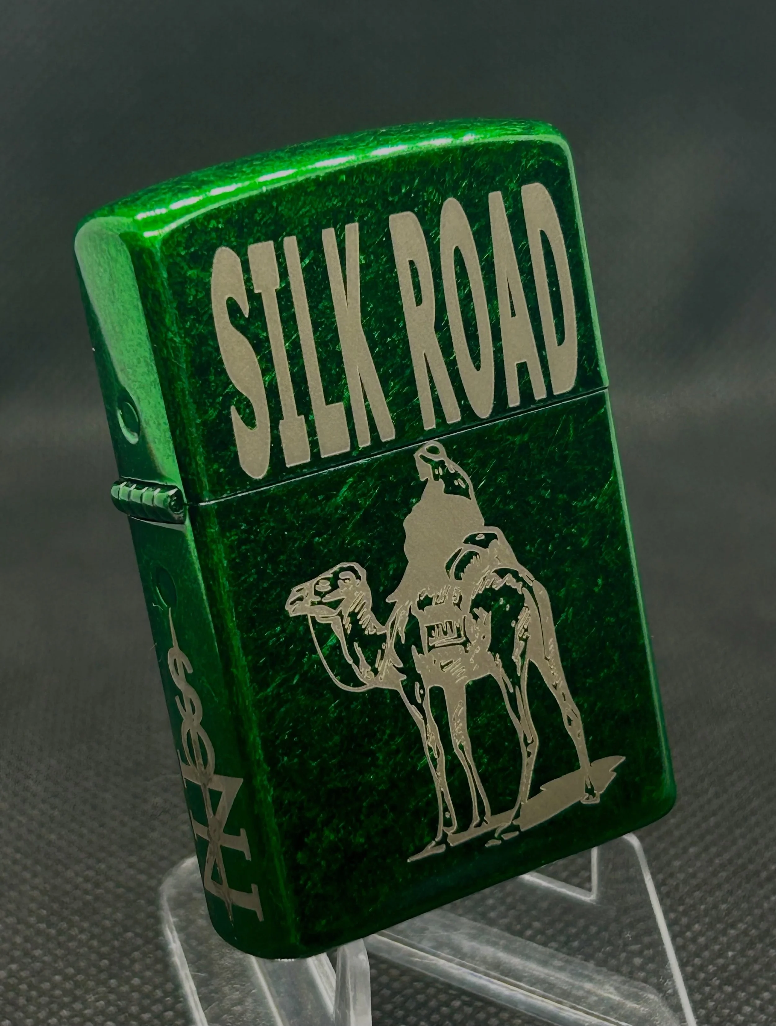 Silk Road Green lighter: laser engraved onto a zippo style lighter by zilos, now for sale on my website!

First sample of this design, I plan to improve the detail next time around so stay tuned!

For your own custom lighter design, reach out to me a