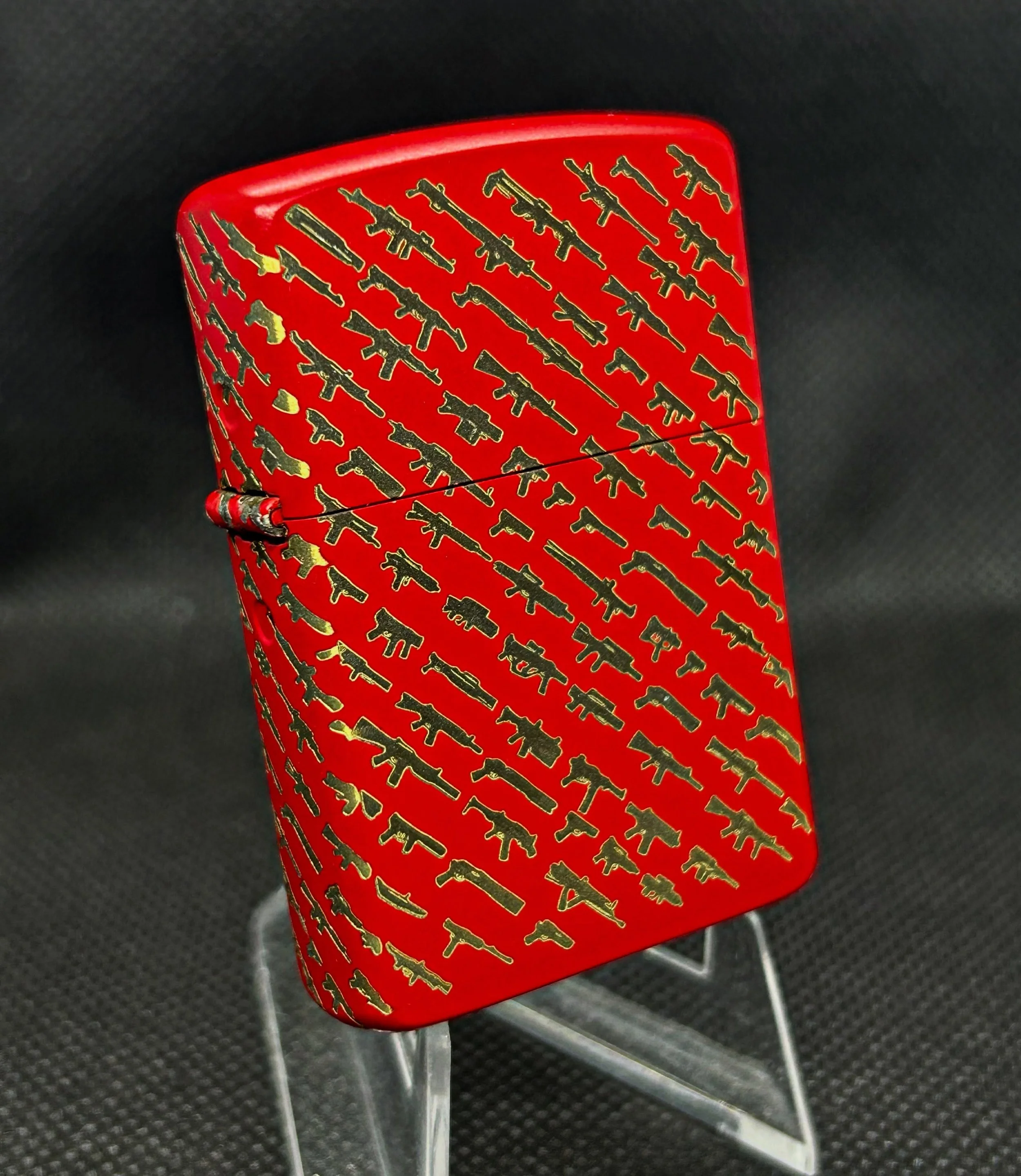 Custom Laser Engraved Lighter 

Color: Red 
Material: Brass
Style: Zorro (zippo style refillable gas lighter) 

Customer submitted a simple design to wrap around a red lighter. All of my lighters currently engrave a bright yellow due to the material 