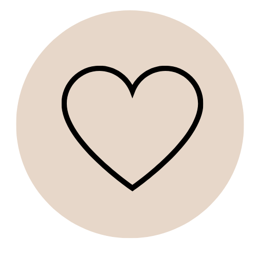 Simple line drawing of a heart inside a beige circle.