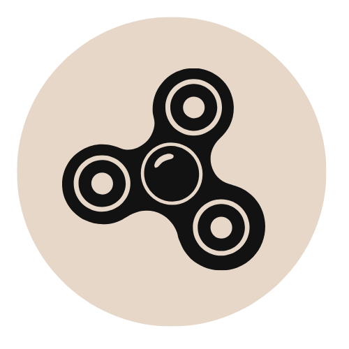 Graphic of a spinning fidget spinner with three arms on a beige background.