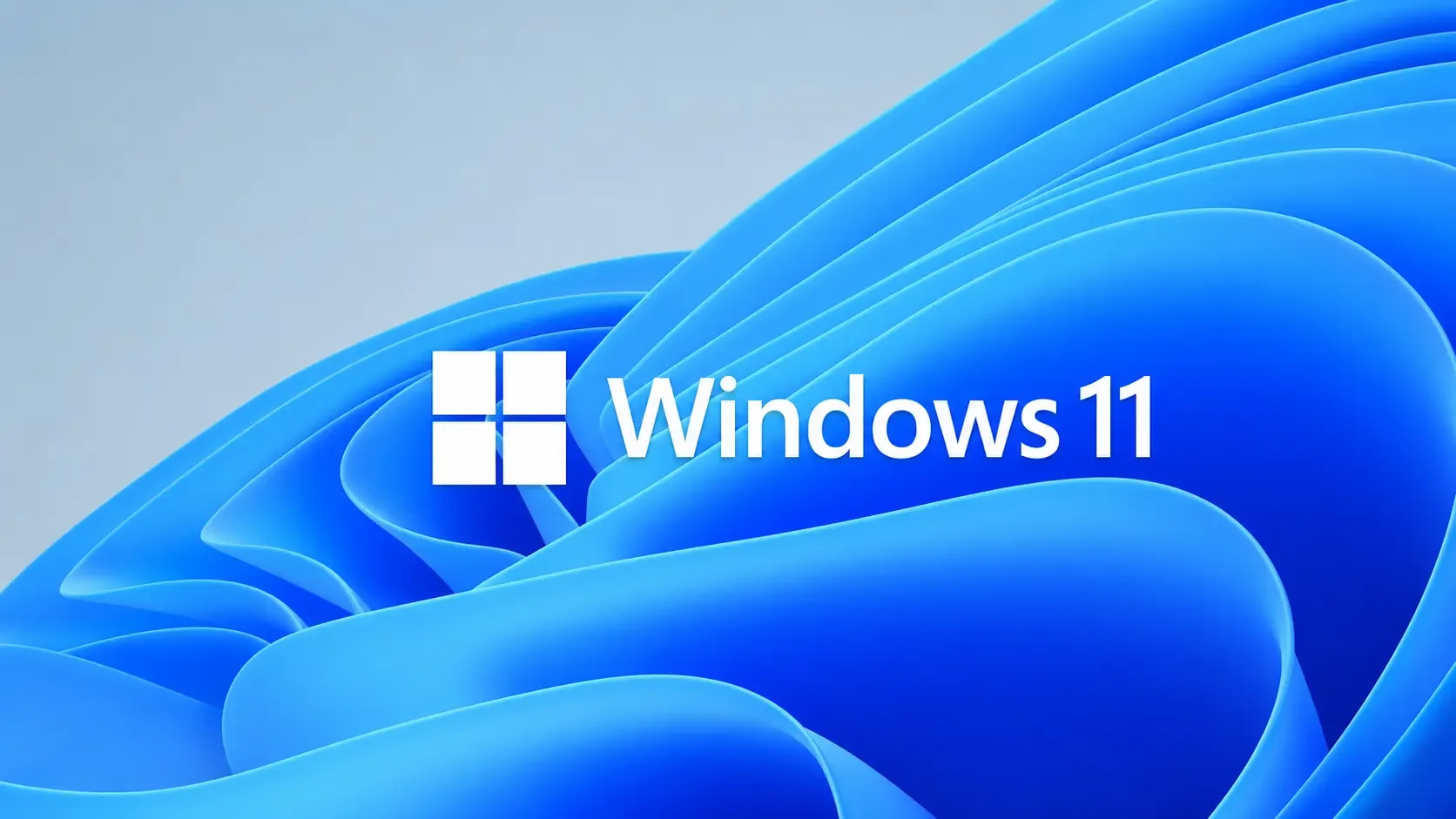 Windows 11 logo with blue abstract wave background