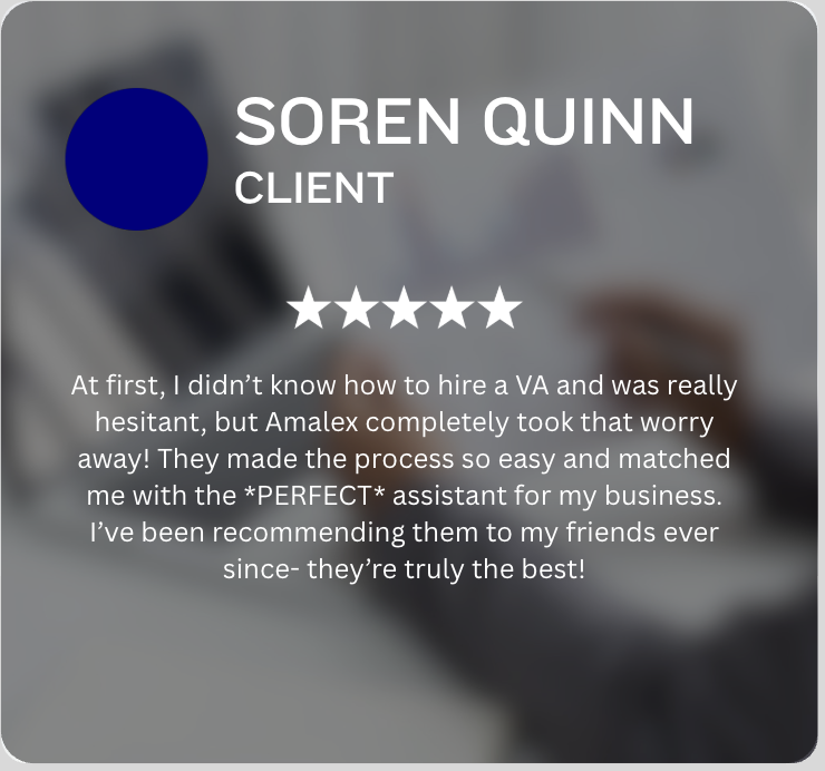 Real estate client review for Amalex Virtual Solutions sharing satisfaction with virtual assistant services, organization, and operational support.