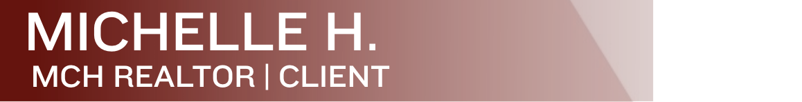 Business card with the name Michelle H., title MCH Realtor, and designation Client on a pink and white background.
