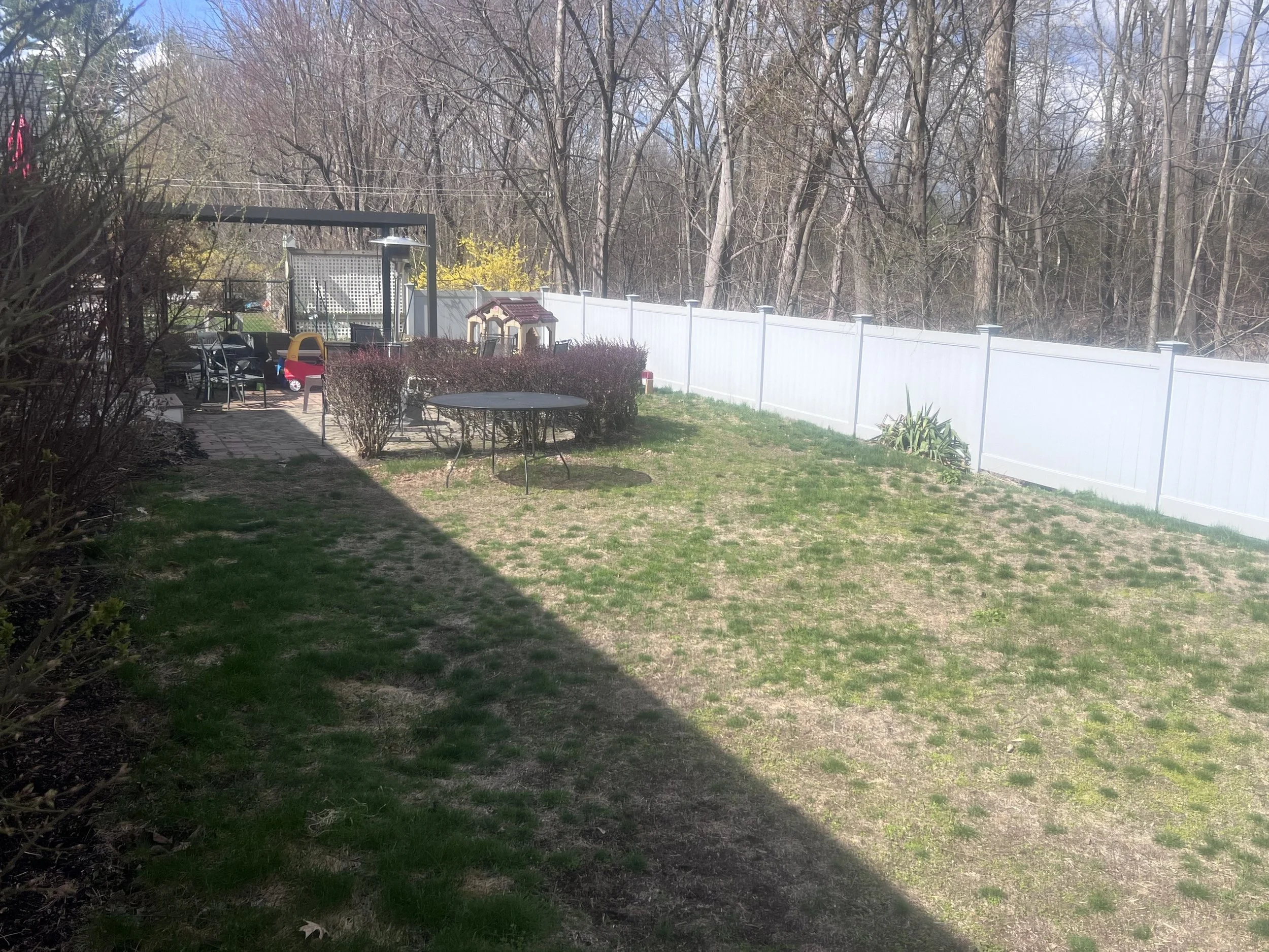 Existing landscape beds before shrub removal and grading.