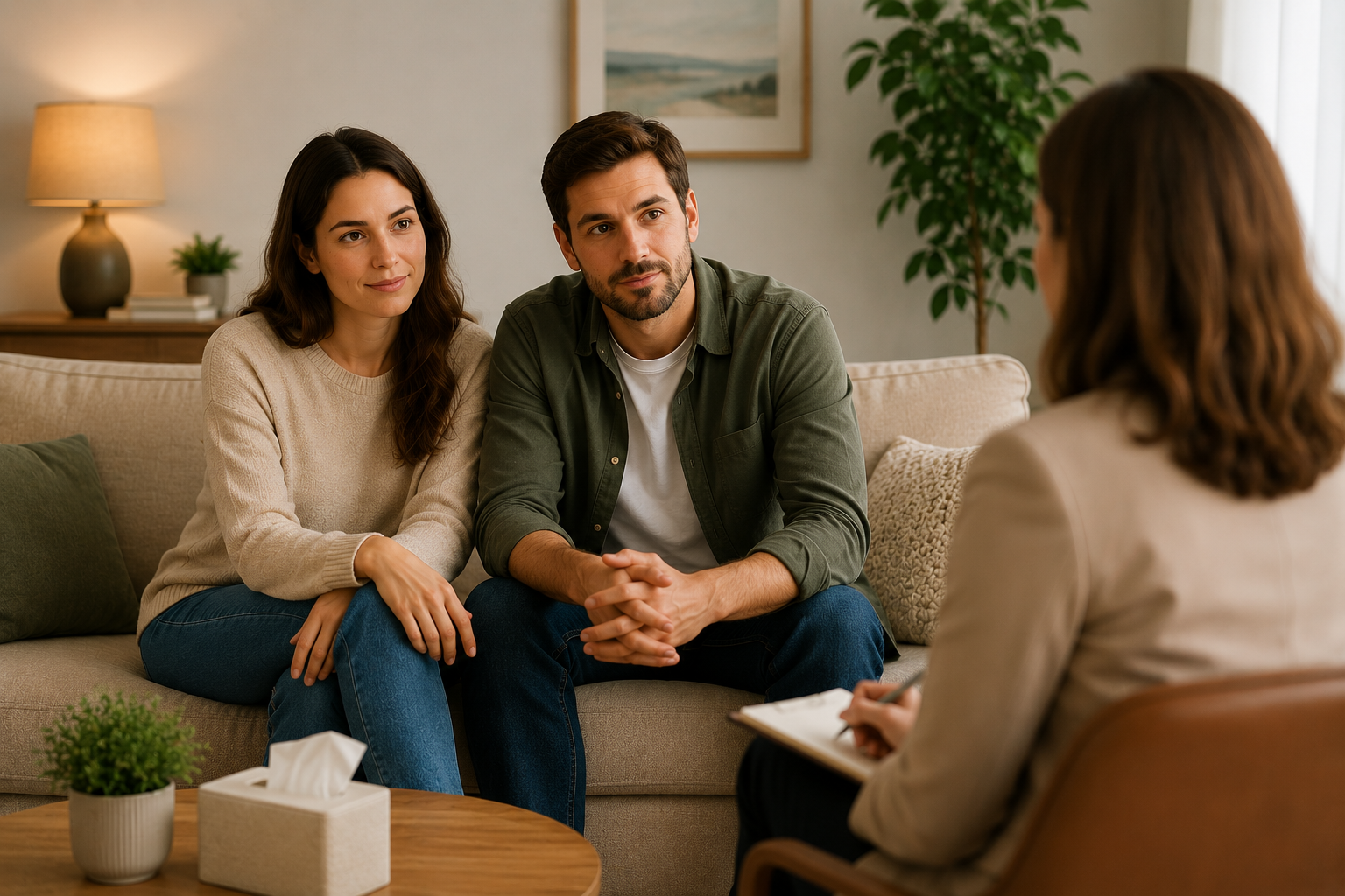 Couple strengthening communication through premarital counseling
