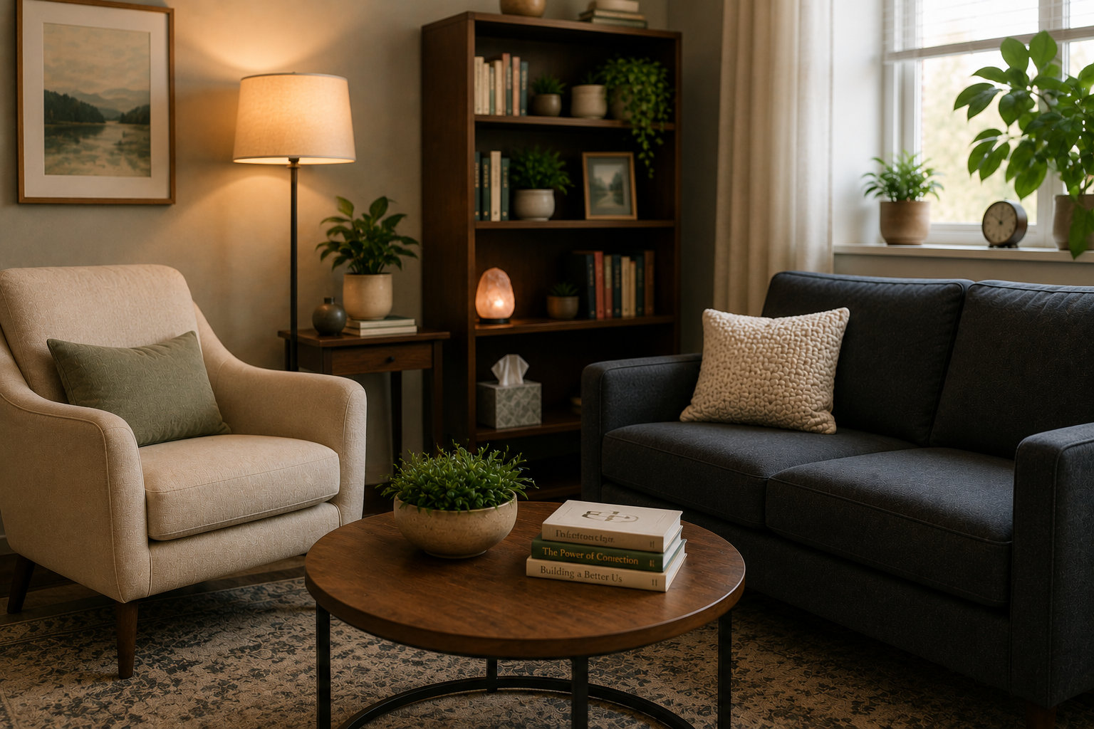 Warm, supportive couples therapy environment
