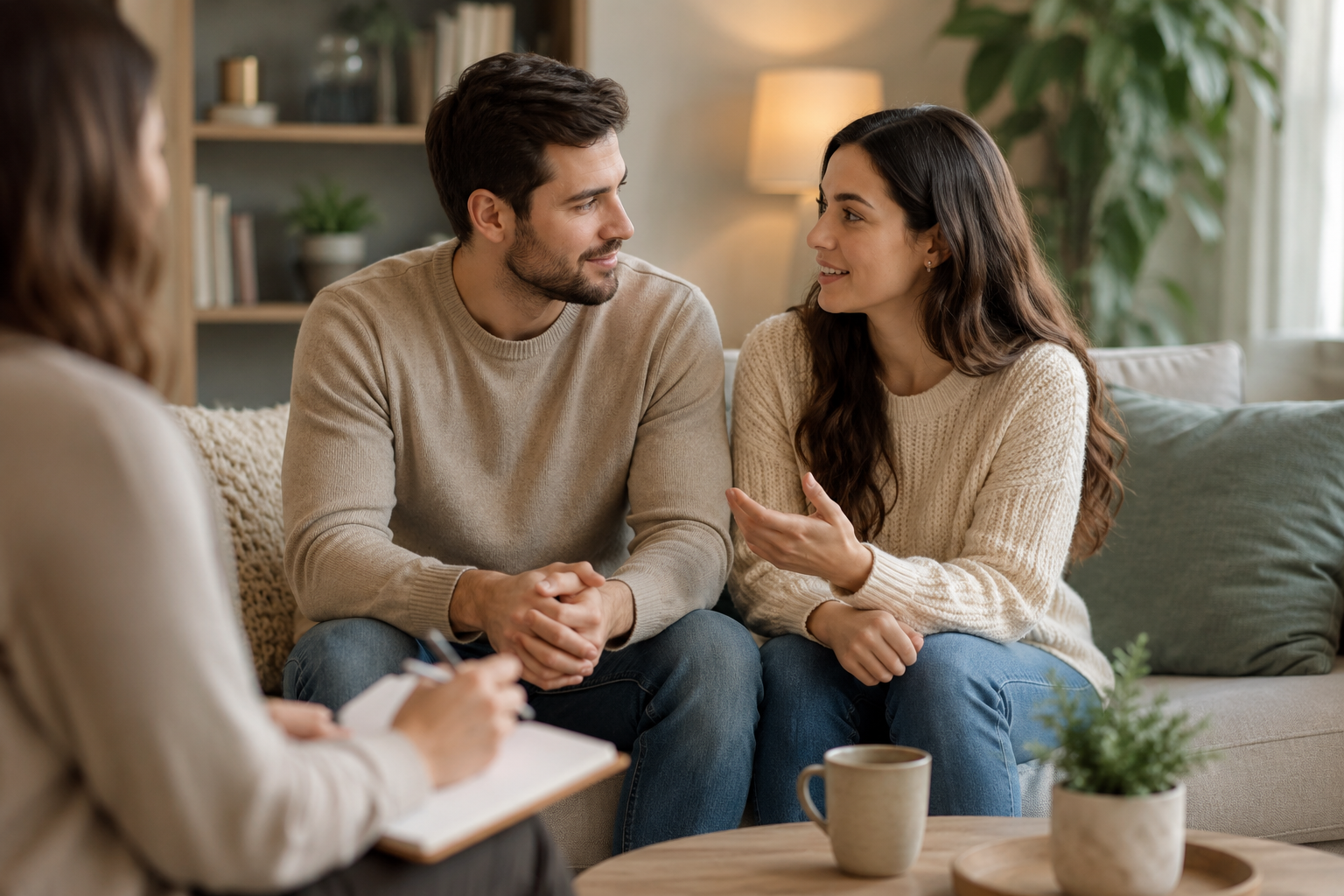 Couple strengthening communication in premarital counseling