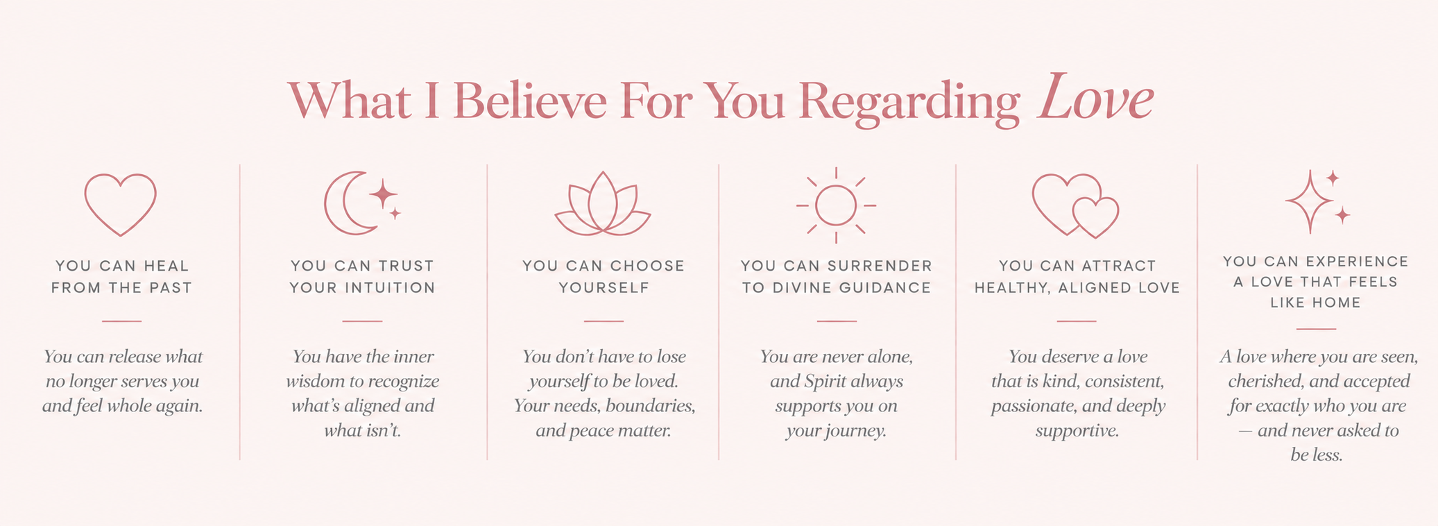 What I Believe For You Regarding Love — Eve Love Tarot's guiding beliefs about healing, intuition, self-worth, spiritual guidance, healthy love, and authentic connection