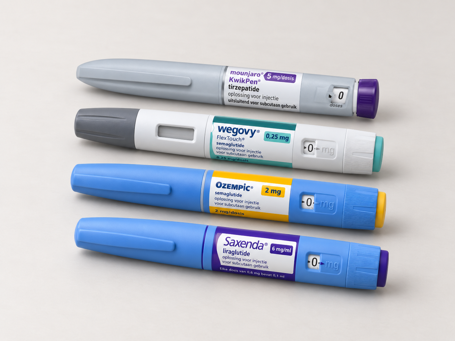 Mounjaro KwikPen, Wegovy, Ozempic en Saxenda injectiepennen voor medisch afvallen