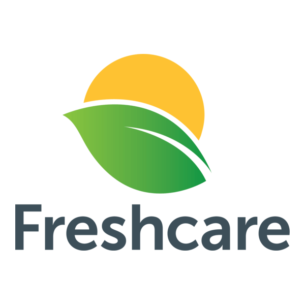 A logo with a stylized sun and leaf above the word "Freshcare" in bold letters.