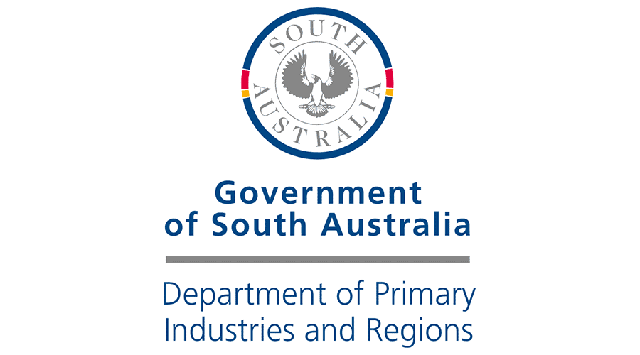 Logo of the Government of South Australia, featuring a circular emblem with a black swan, surrounded by the words "South Australia," and the text "Department of Primary Industries and Regions" below.