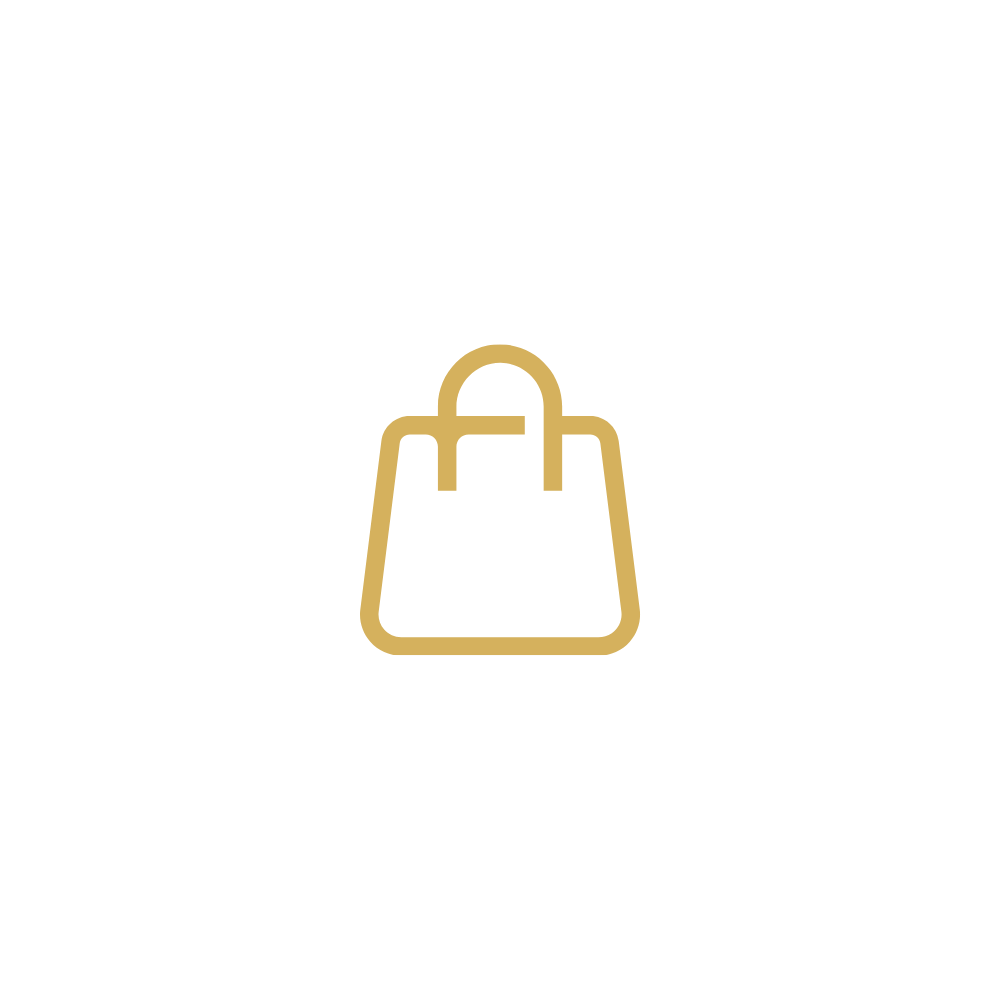 Black background with a gold outline of a shopping bag in the center