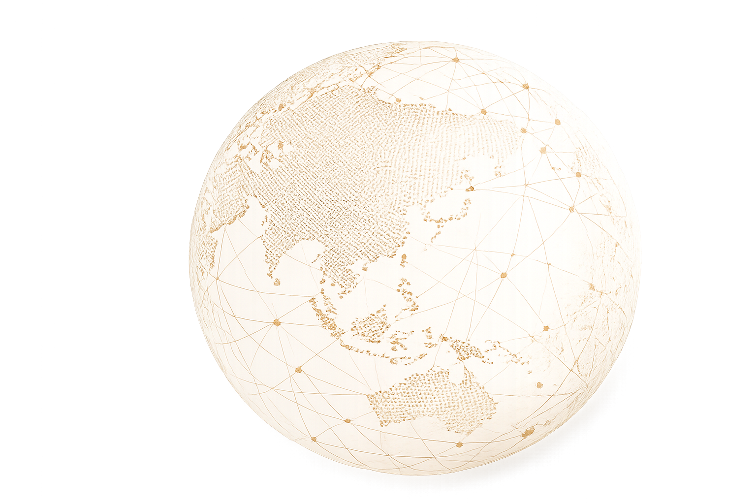 A glowing spherical globe with an artistic pattern of continents and interconnected lines, representing world connectivity.