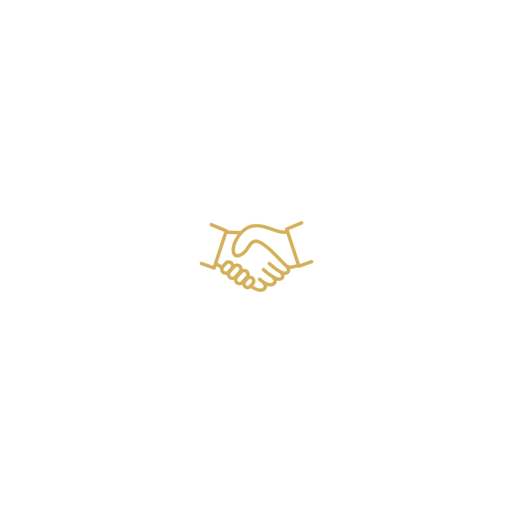 Black background with beige text that reads "Let's Work Together" above a handshake icon.