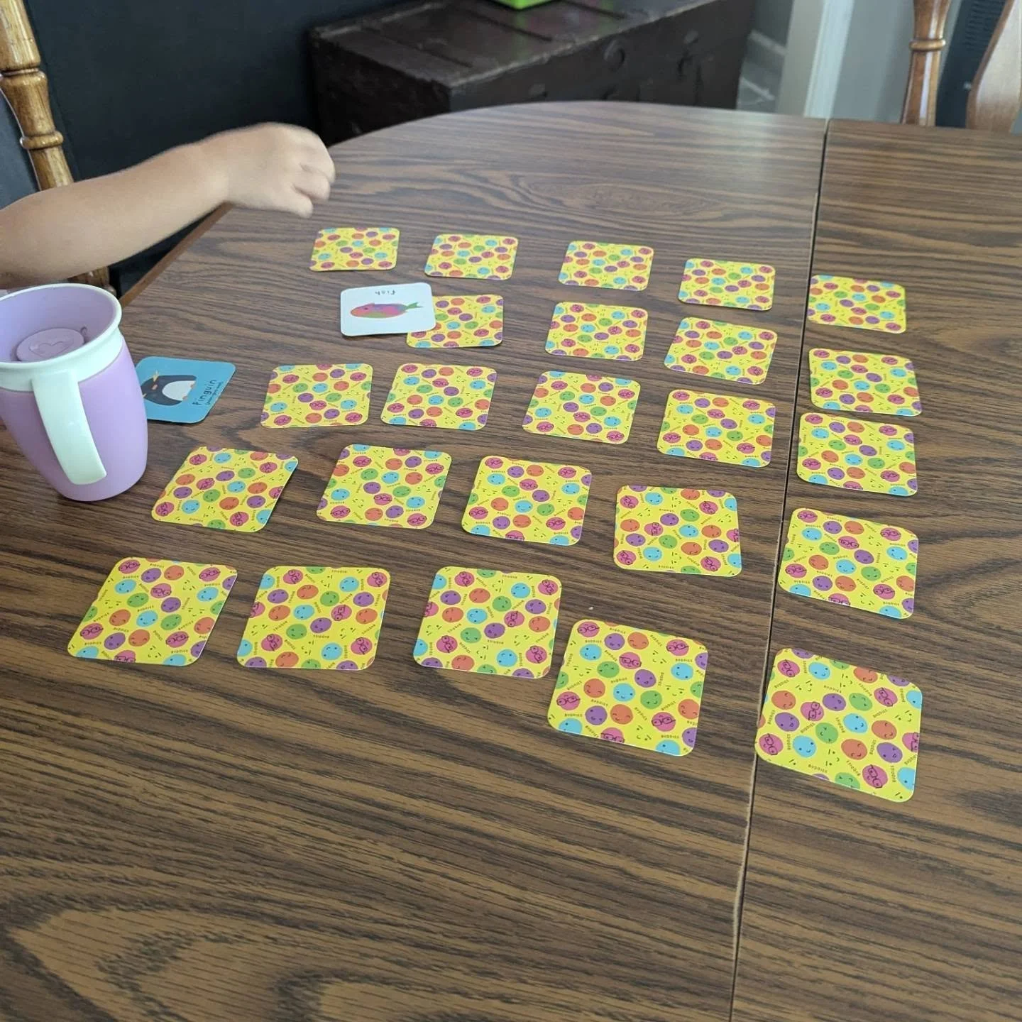 My three-year-old has been very into memory matching games lately. I make a point not to let my kids win ... But she unironically beats me ... often. 🫠 #memorygame #parenting #momlife #tiredmom #matching