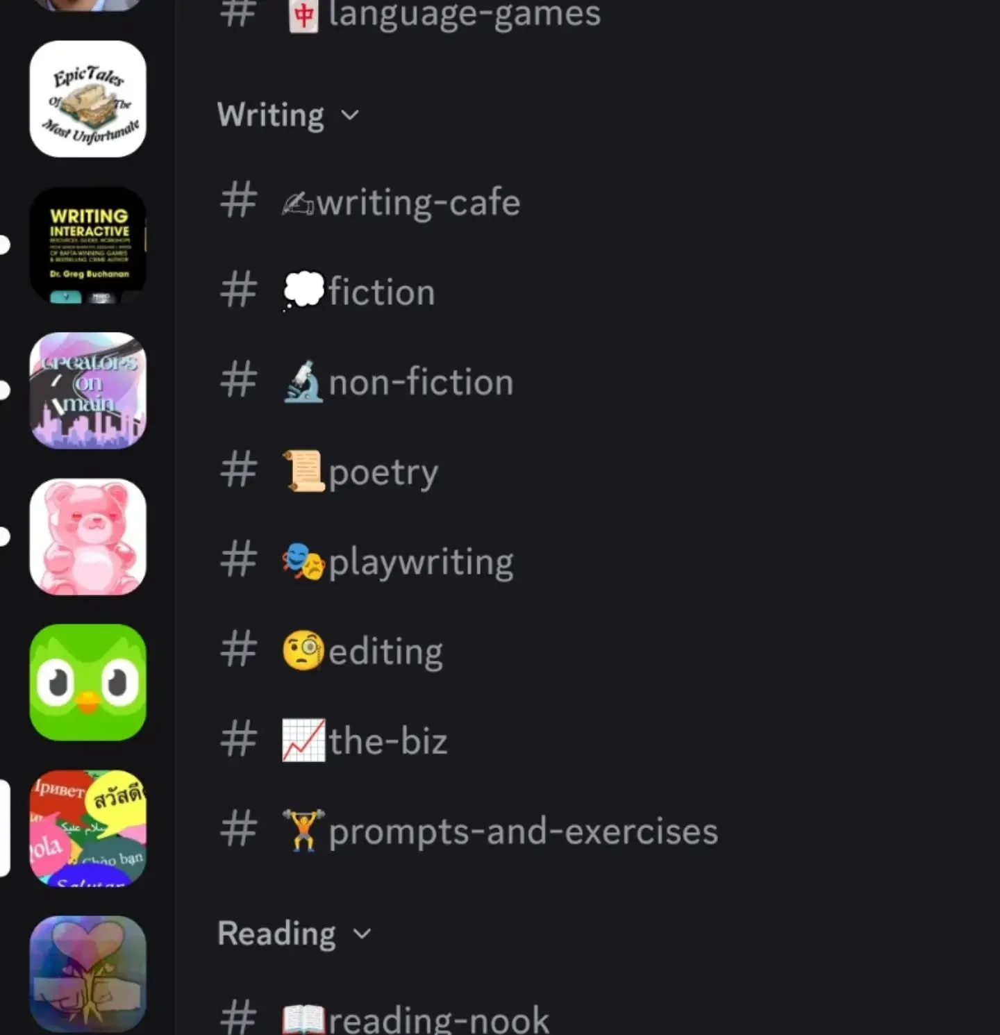 If you don't know much about Discord, think of it like an old school chat room, where like-minded friends chat and do activities together online. And I have my own server with such like-minded friends! It's mostly language, writing, parenting, and vi