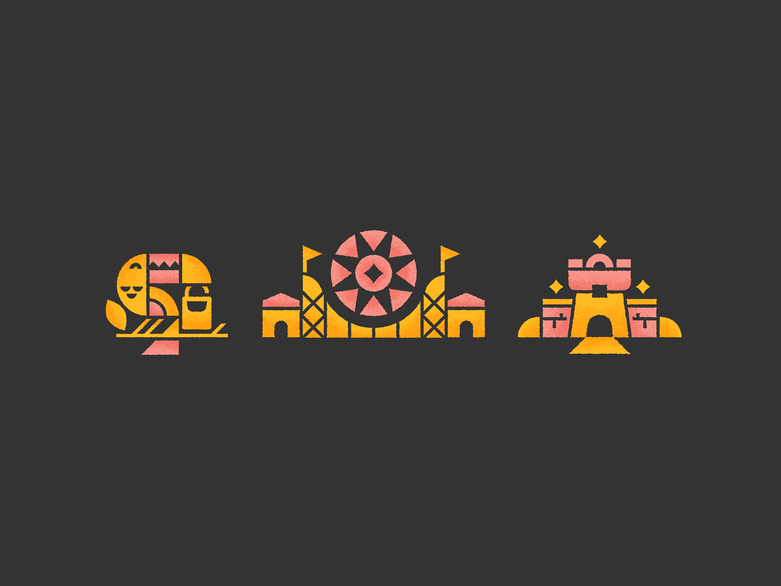 Spot illustrations for a travel bag company centered around theme parks!