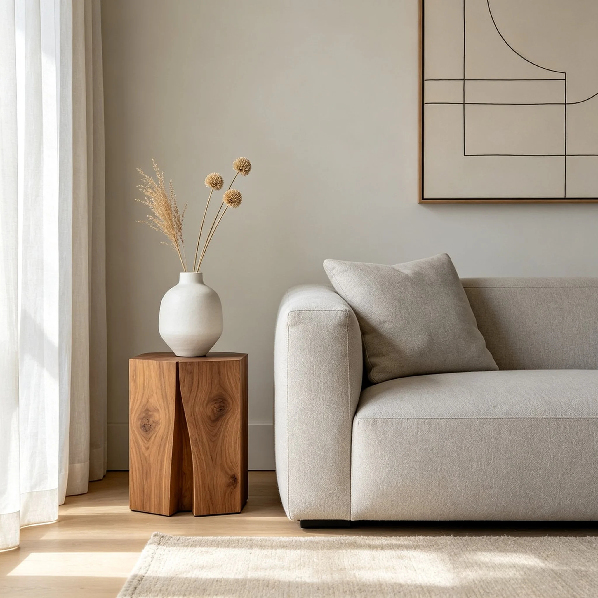 living area with sofa and side table
