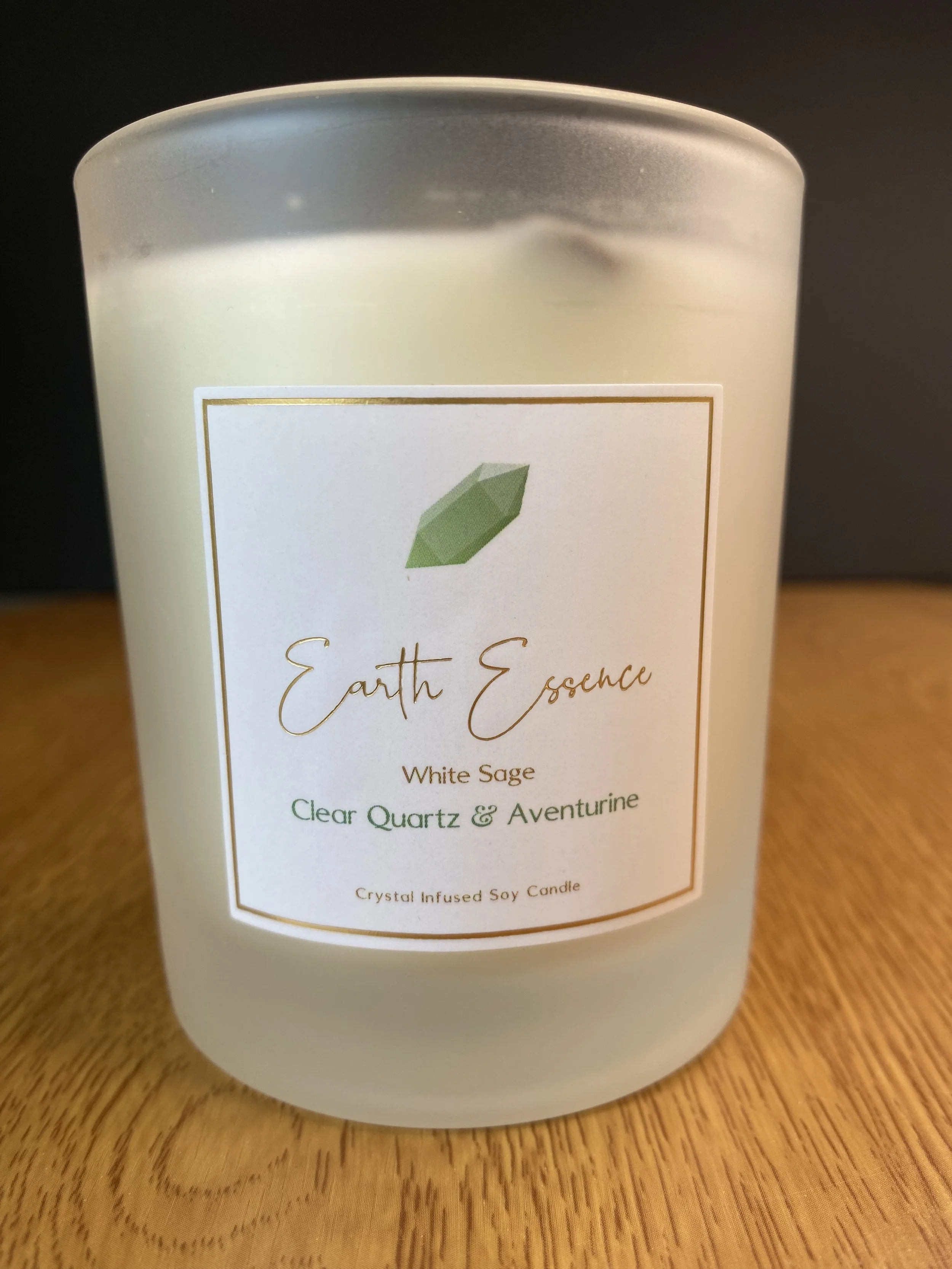 Earth Essence White Sage Candle with Clear Quartz & Aventurine