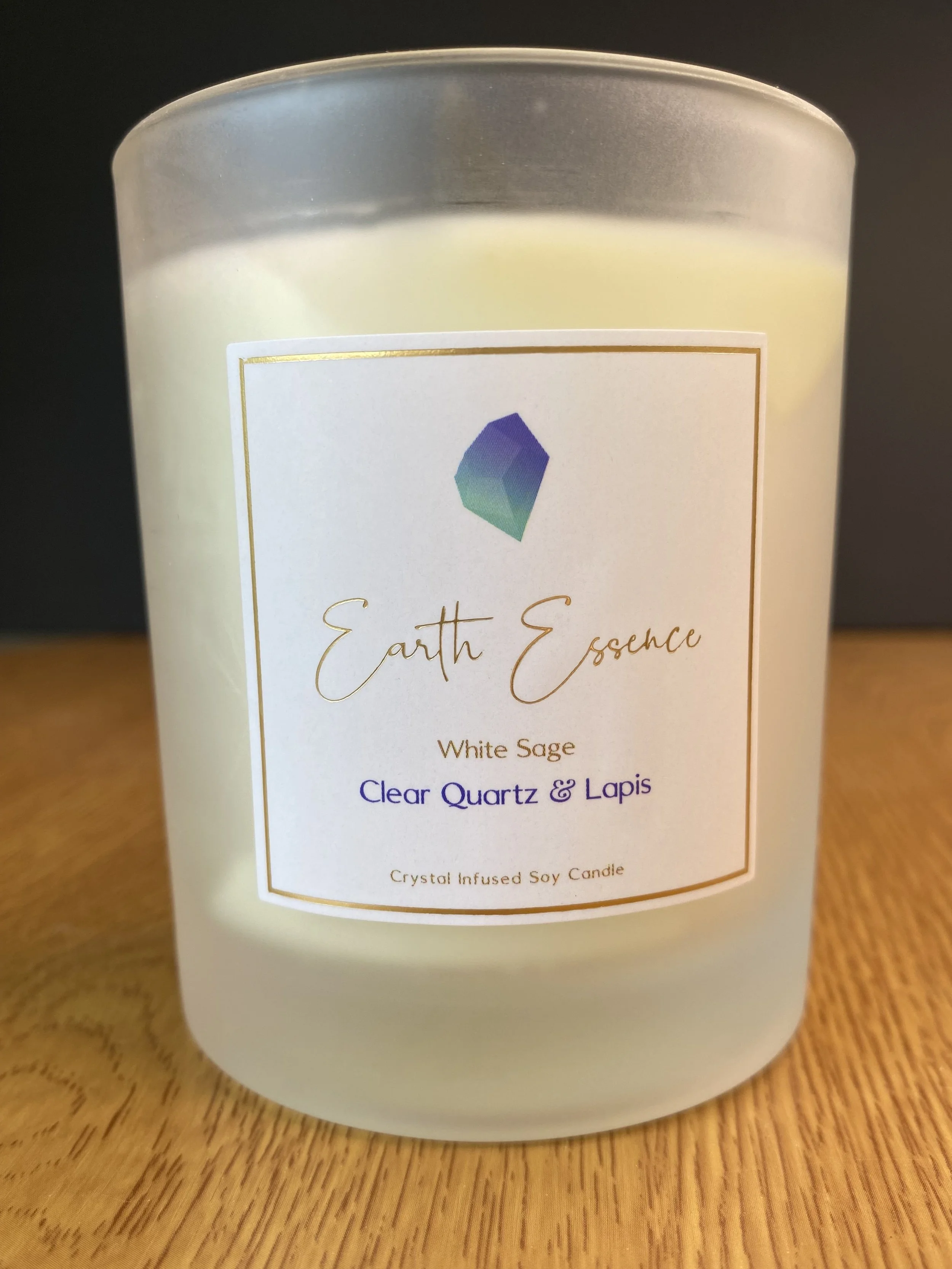 Earth Essence White Sage Candle with Clear Quartz & Lapis Lazuli
