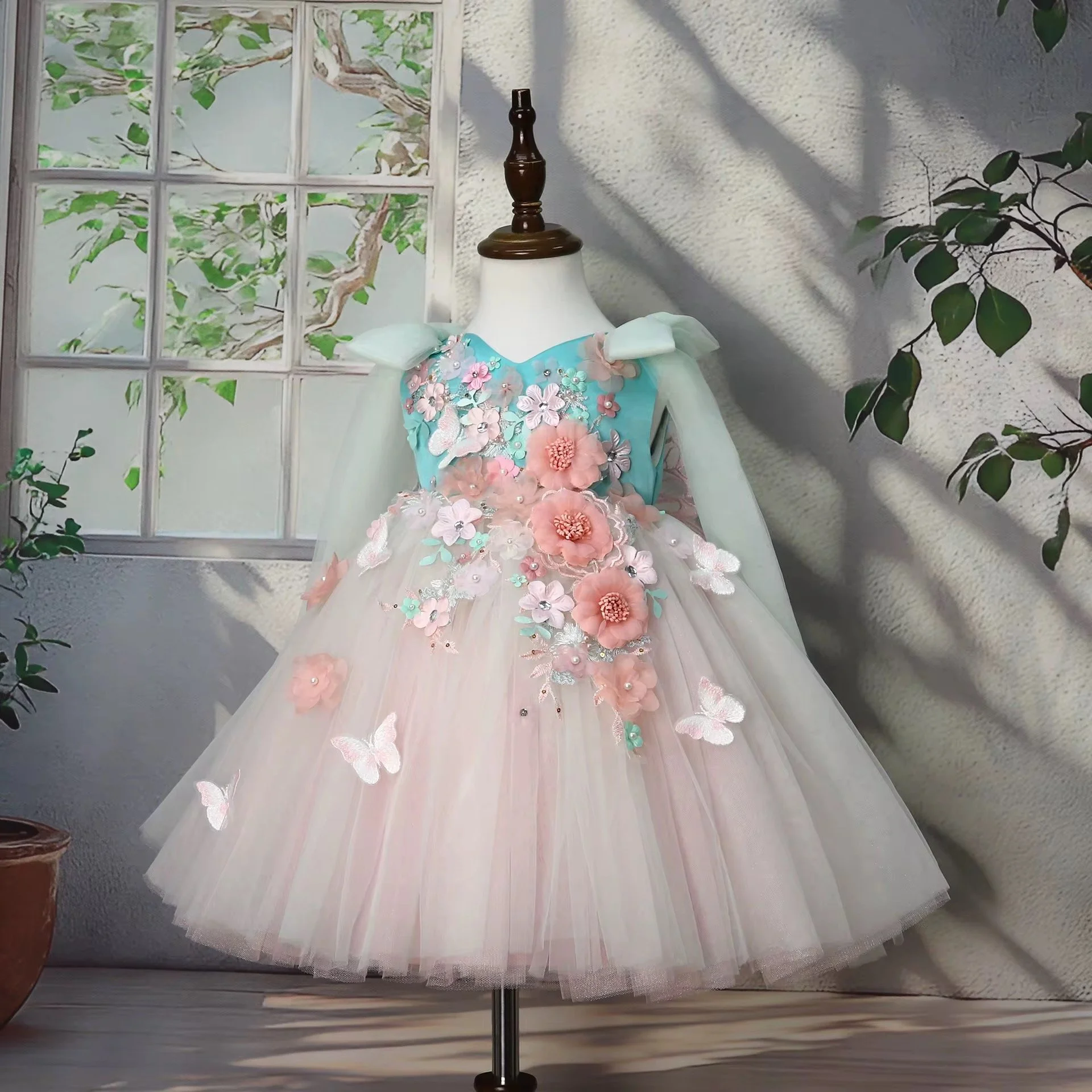 Aqua Rose princess party dress for little girls | TeddyNest.jpeg