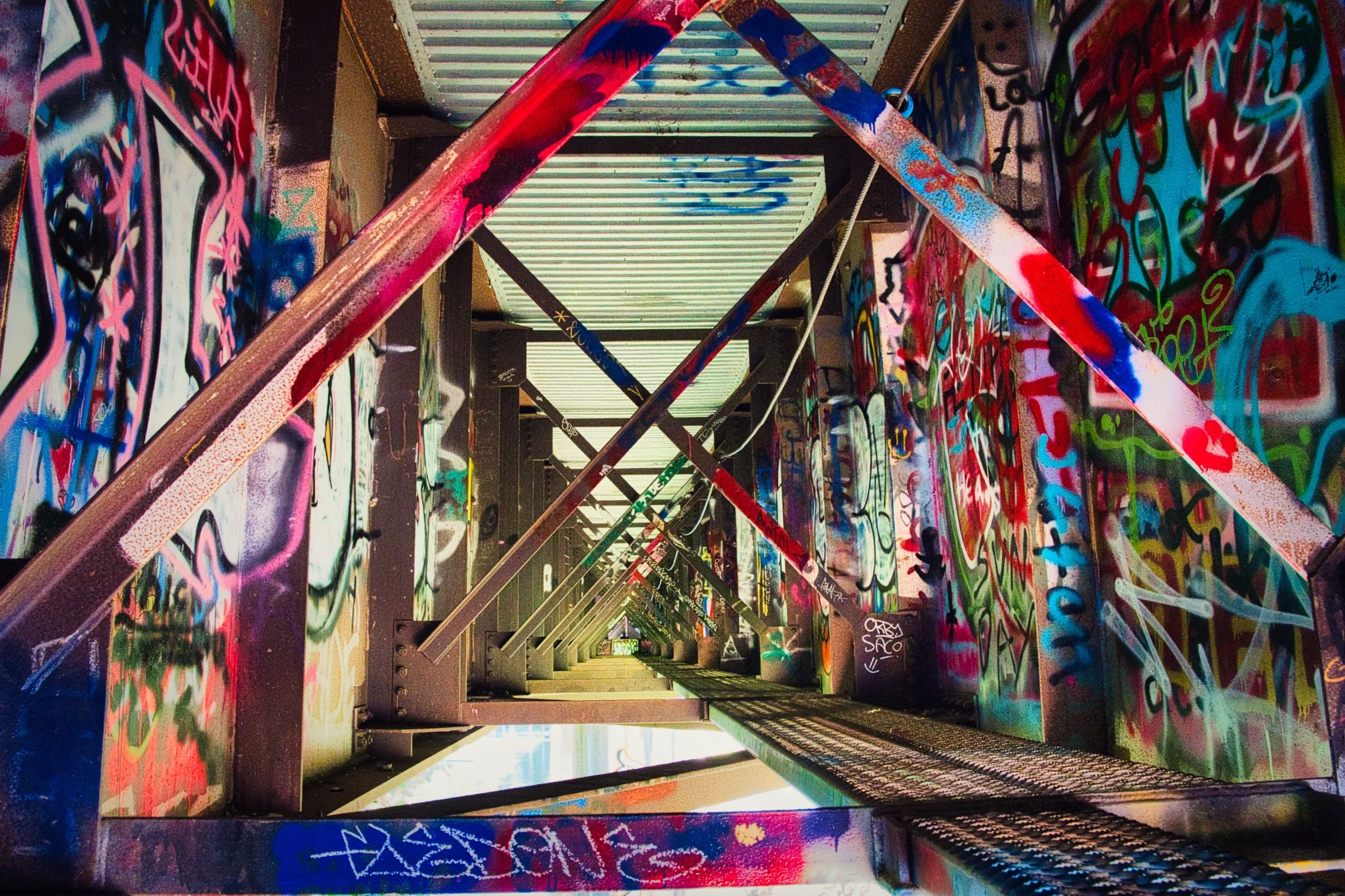Under the train overpass at Boones Ferry, Wilsonville, Oregon