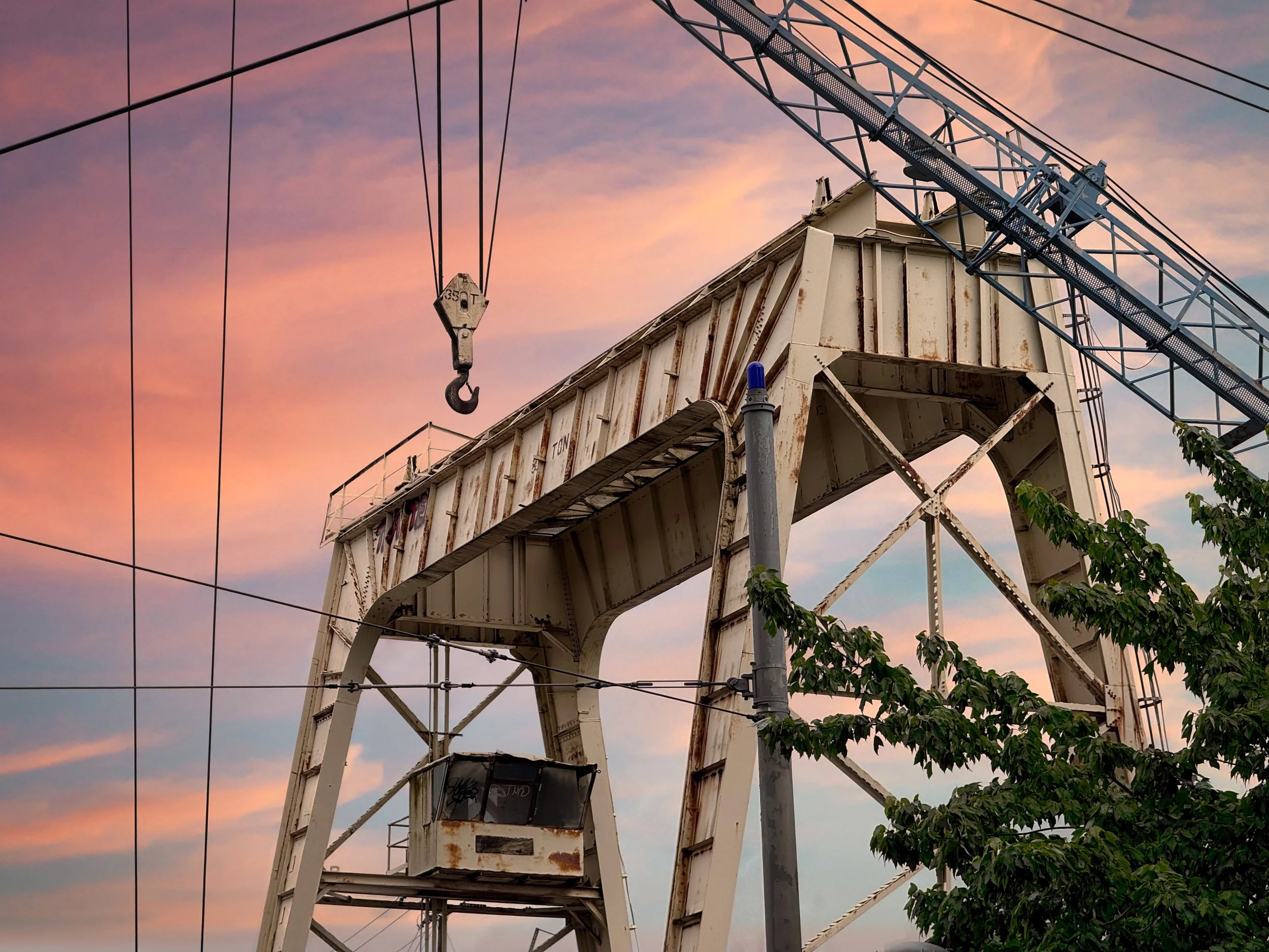 iPhone shot of a crane and tram at OHSU - Portland, Oregon