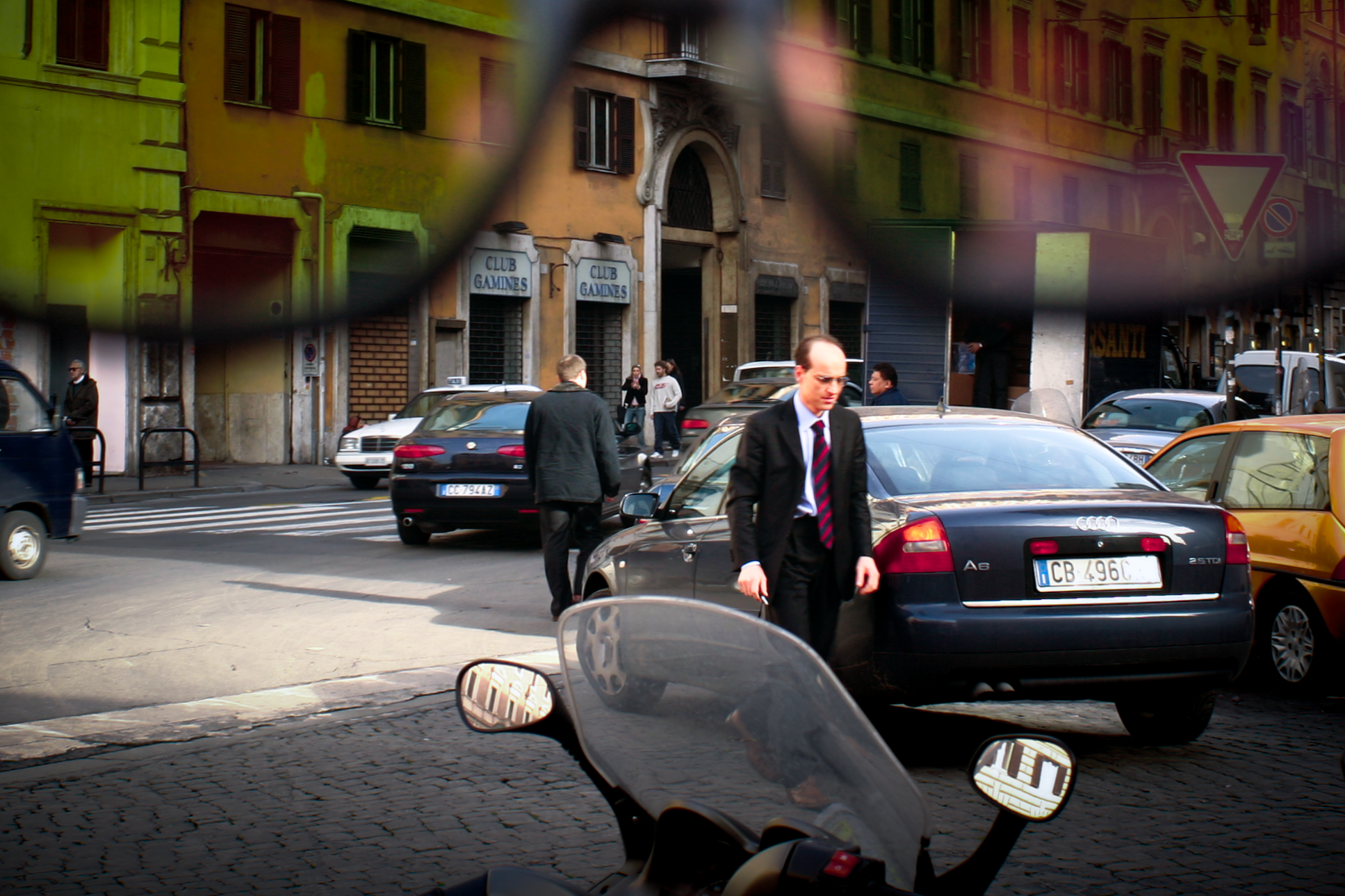 Street scene shot through sunglasses in Rome, Italy