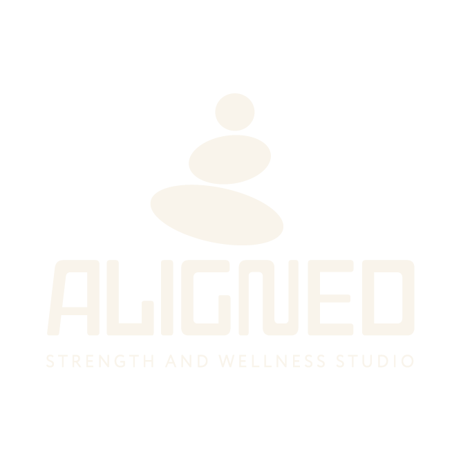 Logo for Aligned Strength and Wellness Studio featuring a stacked stone design.