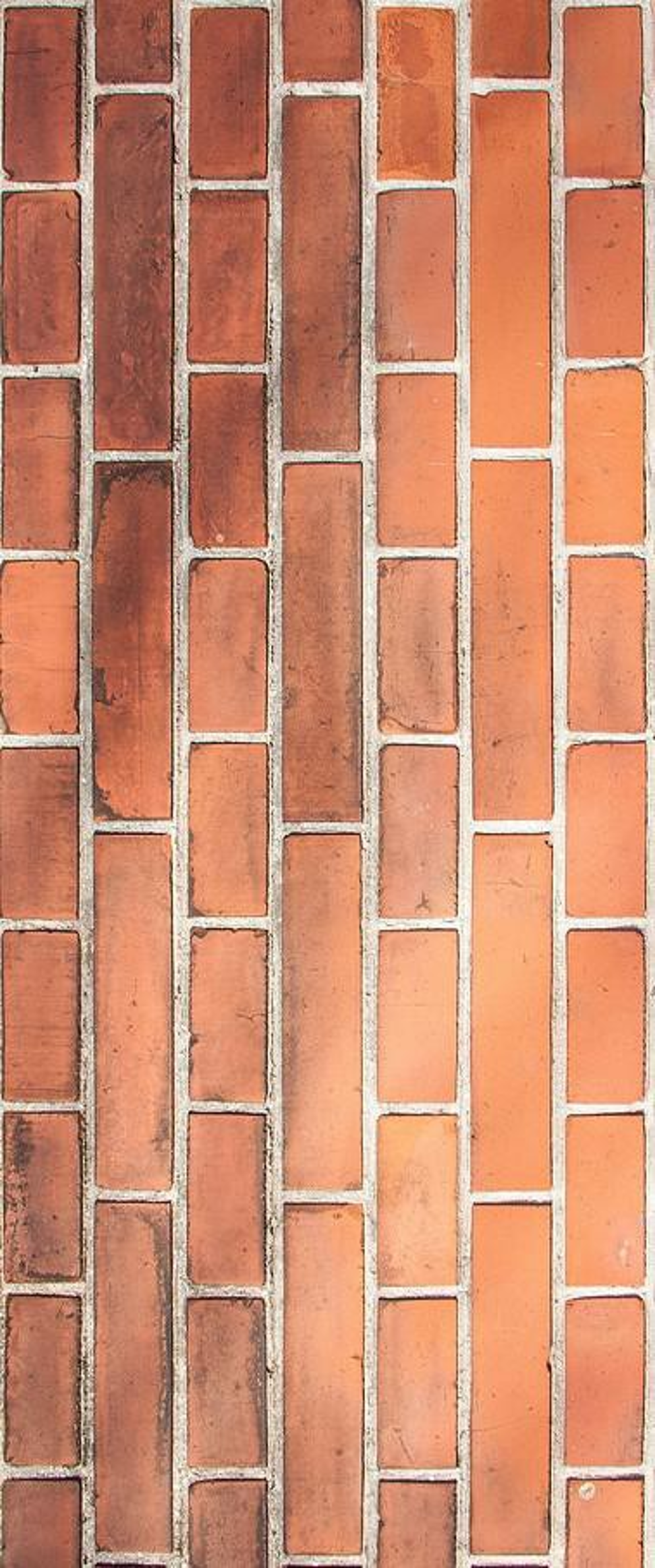 Close-up of a brick wall with rectangular red bricks and white mortar lines.