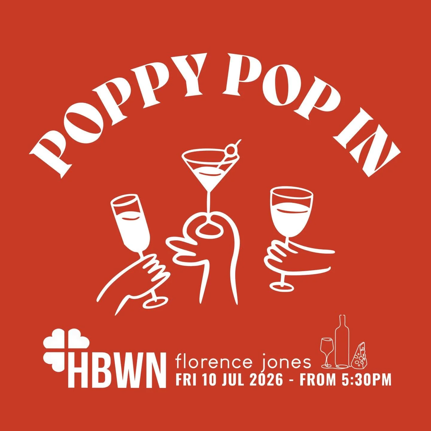 Join us for an evening of great conversation, new connections, and a relaxed social catch-up at Florence Jones.

Whether you&rsquo;re a regular at Poppy Pop or joining us for the first time, this is the perfect opportunity to unwind after work, meet 