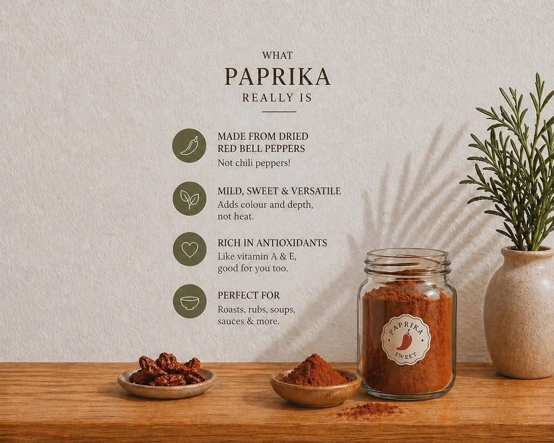 Getting to know Paprika&hellip; 🌶️

What&rsquo;s the difference? 

Sweet paprika is smooth, mild, and slightly sweet &mdash; perfect for adding colour and gentle flavour.

Smoked paprika is slow-smoked over wood, giving it that deep, rich, smoky tas