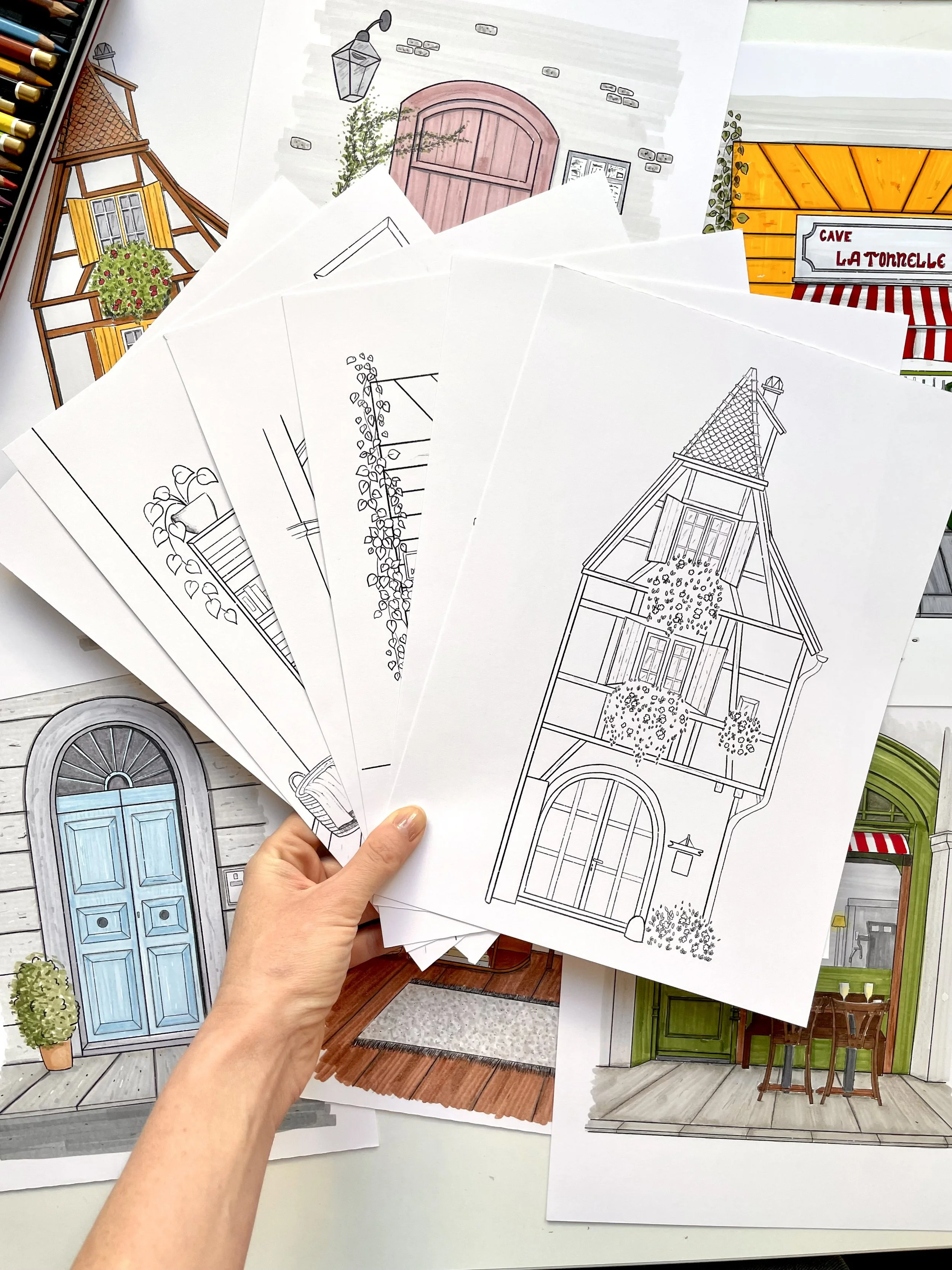 Architektura k vybarvení – sada 6 autorských omalovánek A4