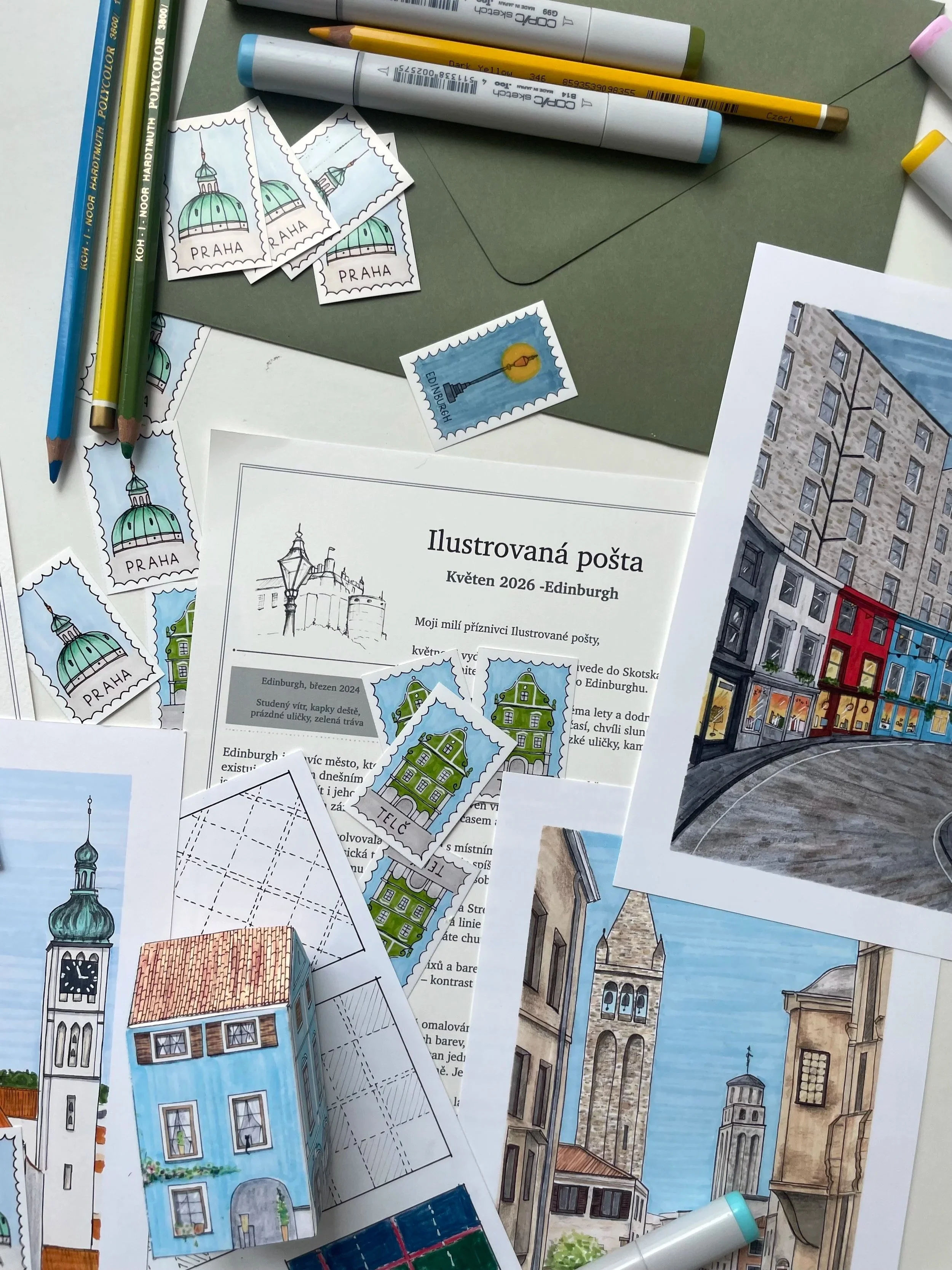Ilustrovaná pošta - malý projekt o architektuře a cestování.